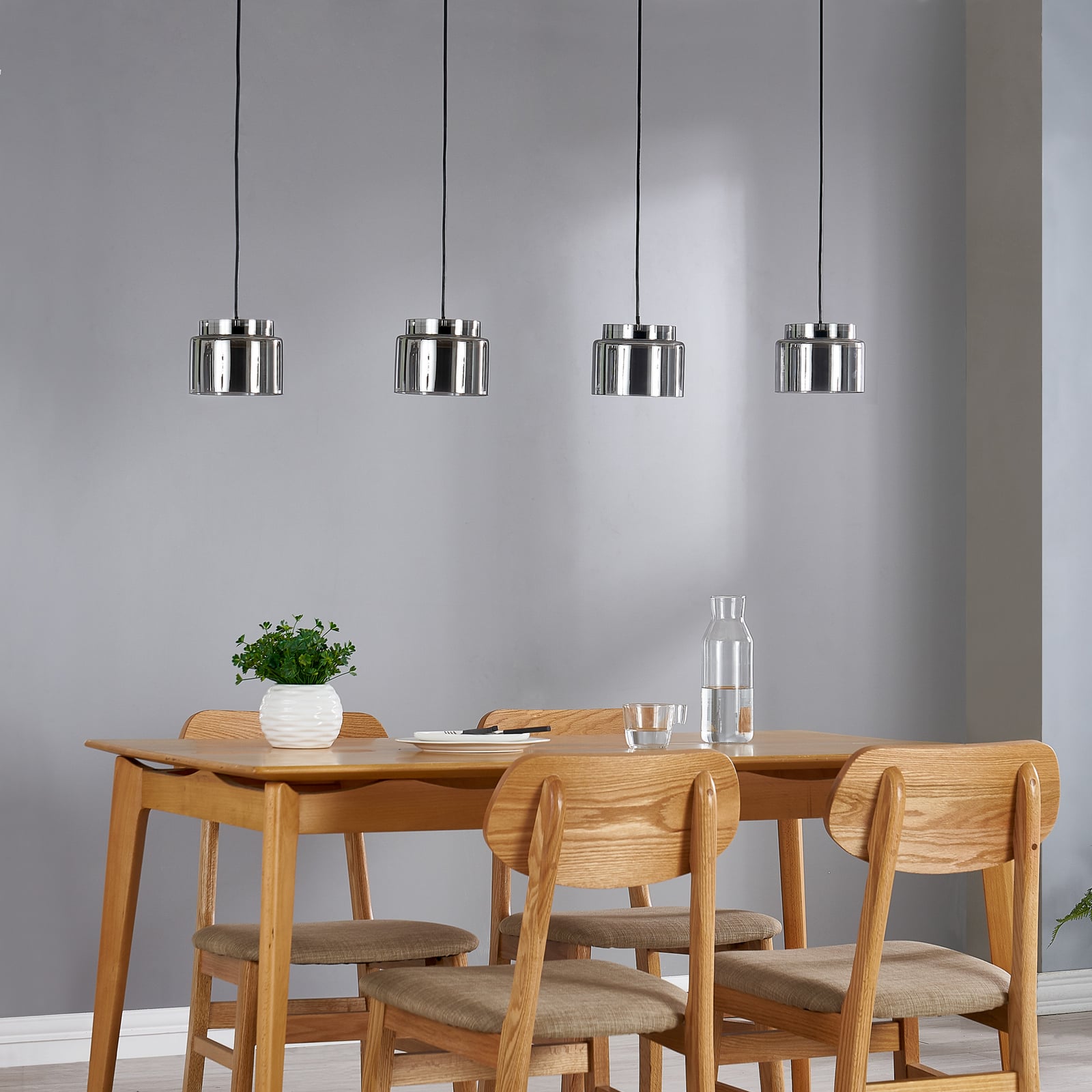 Pendellampe Diano 4-lys røykgrå glass 118 cm bakside