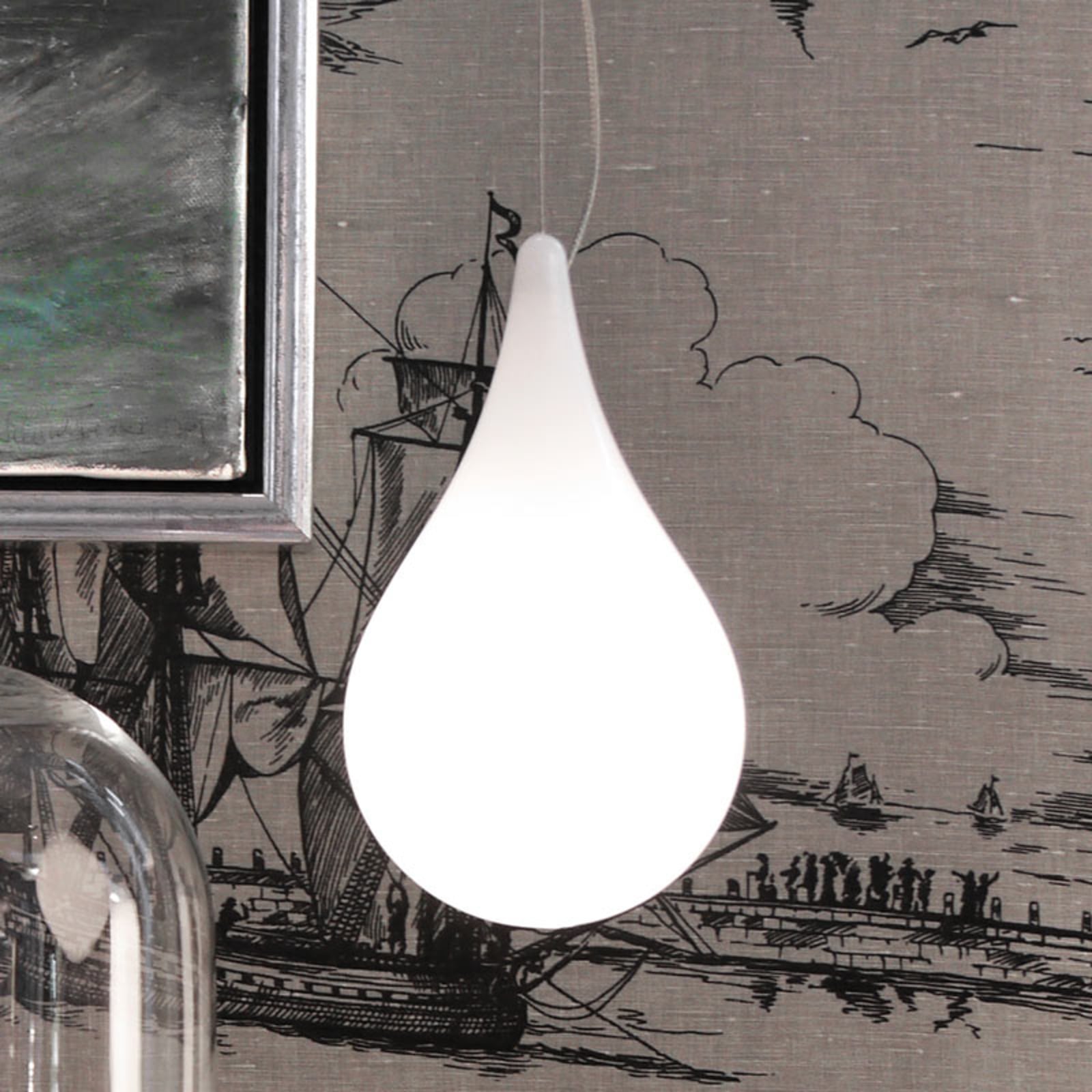 Pendellampe DROP-2 XS dråpeformet hvit plast forfra