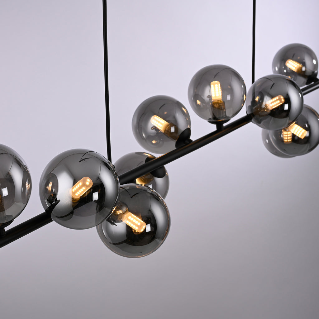 Pendellampe Dubai 13-lys røykglass G9 svart sideprofil