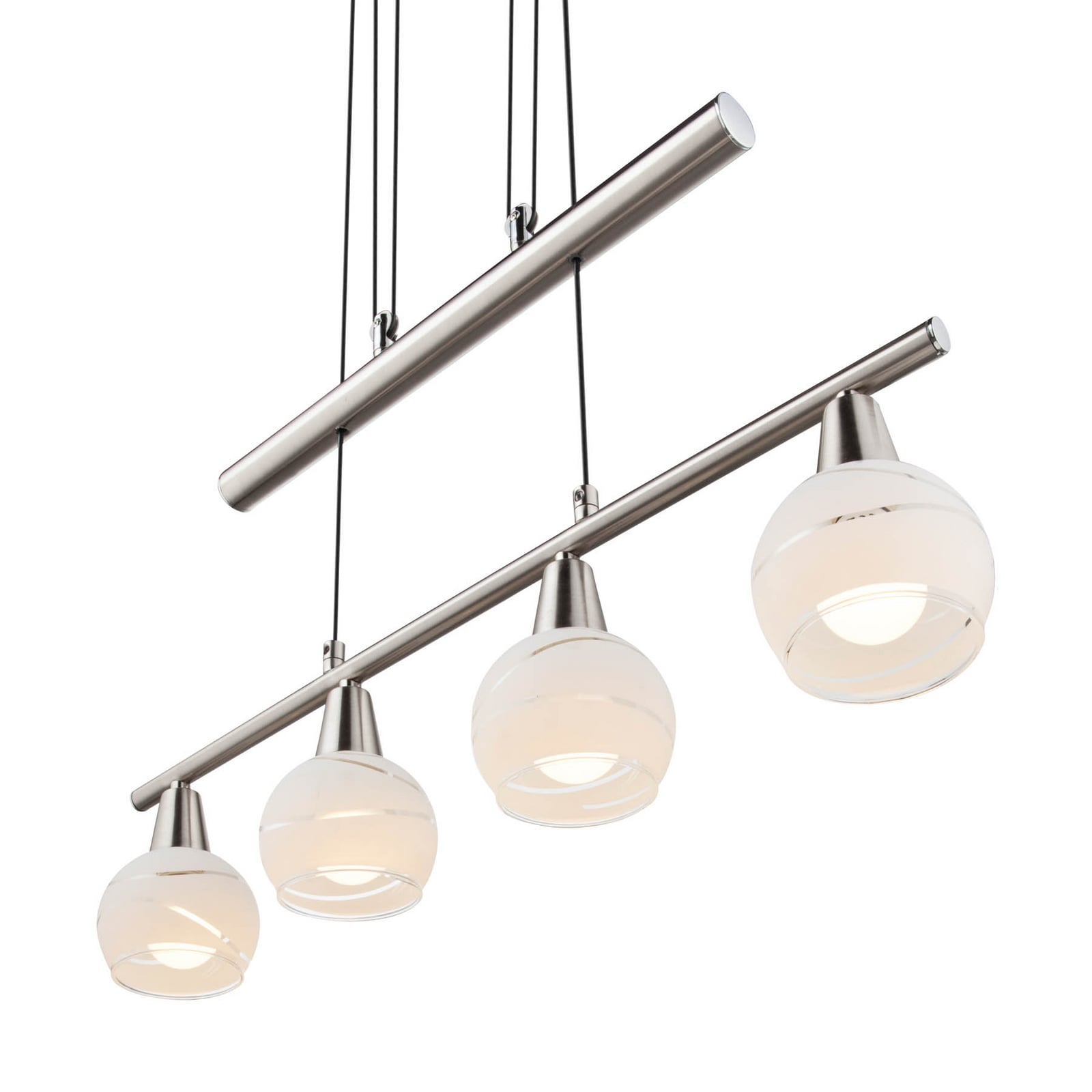 Pendellampe Elliott 4-lys matt nikkel glass sideprofil