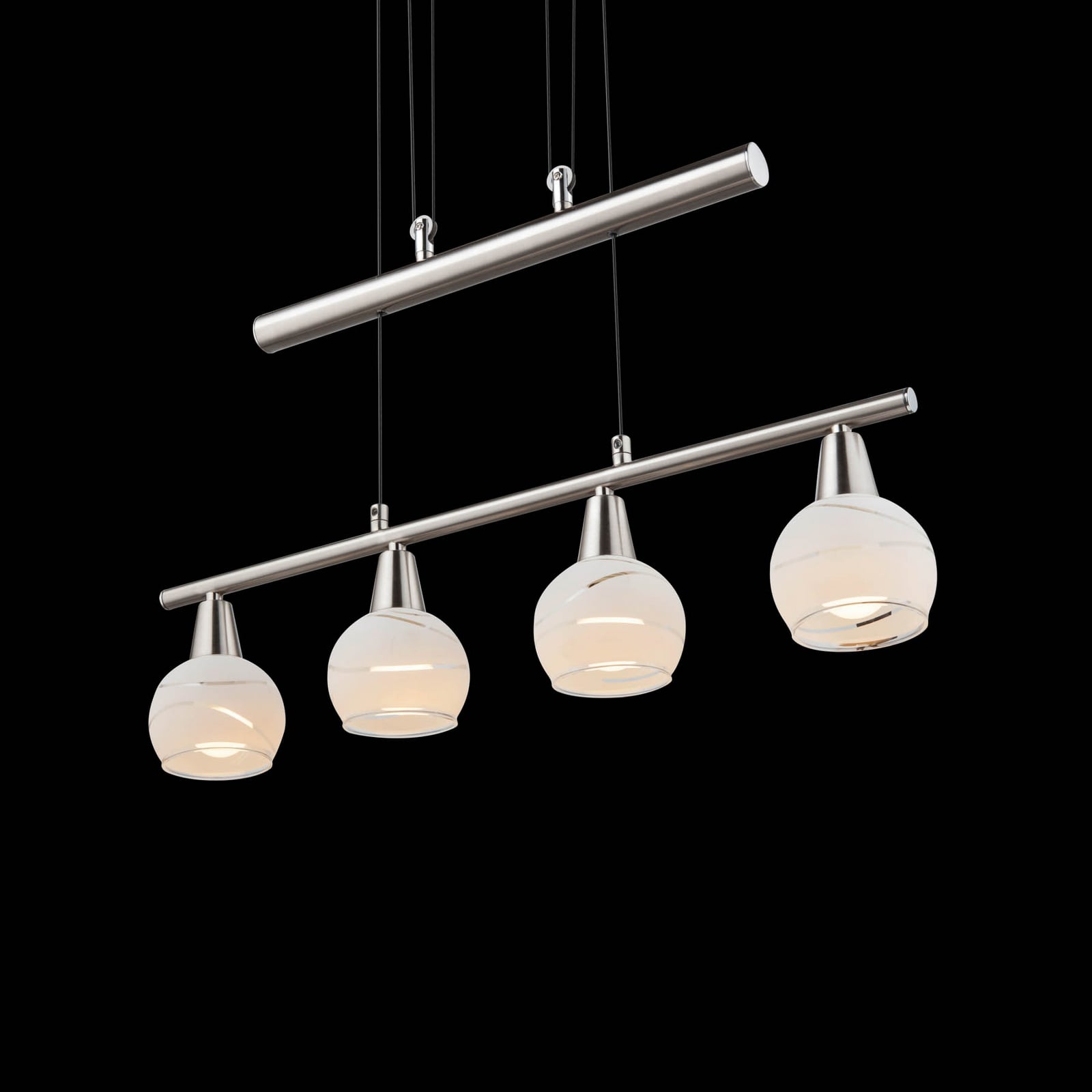 Pendellampe Elliott 4-lys matt nikkel glass detalj av ledning
