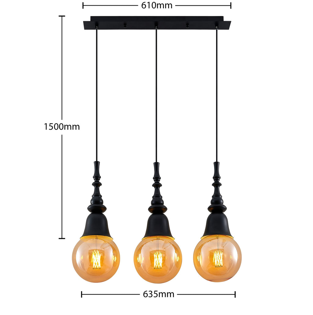 Pendellampe Gesja 3-lys svart jern 63,5 cm oppheng