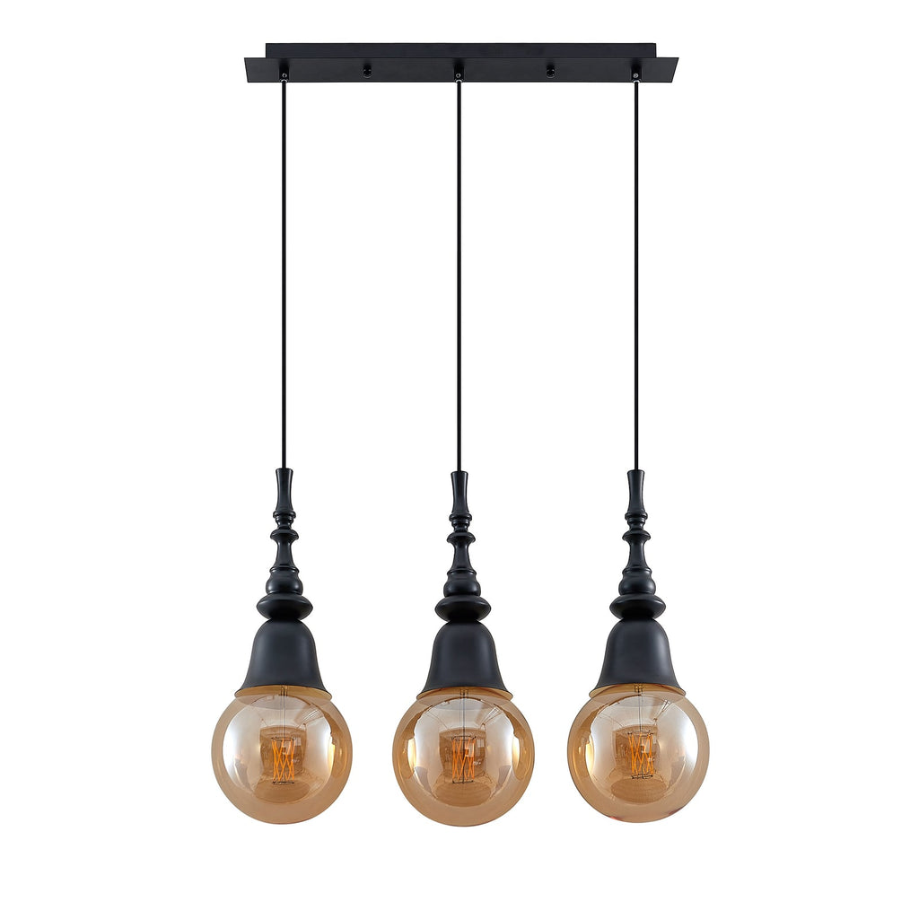 Pendellampe Gesja 3-lys svart jern 63,5 cm sideprofil