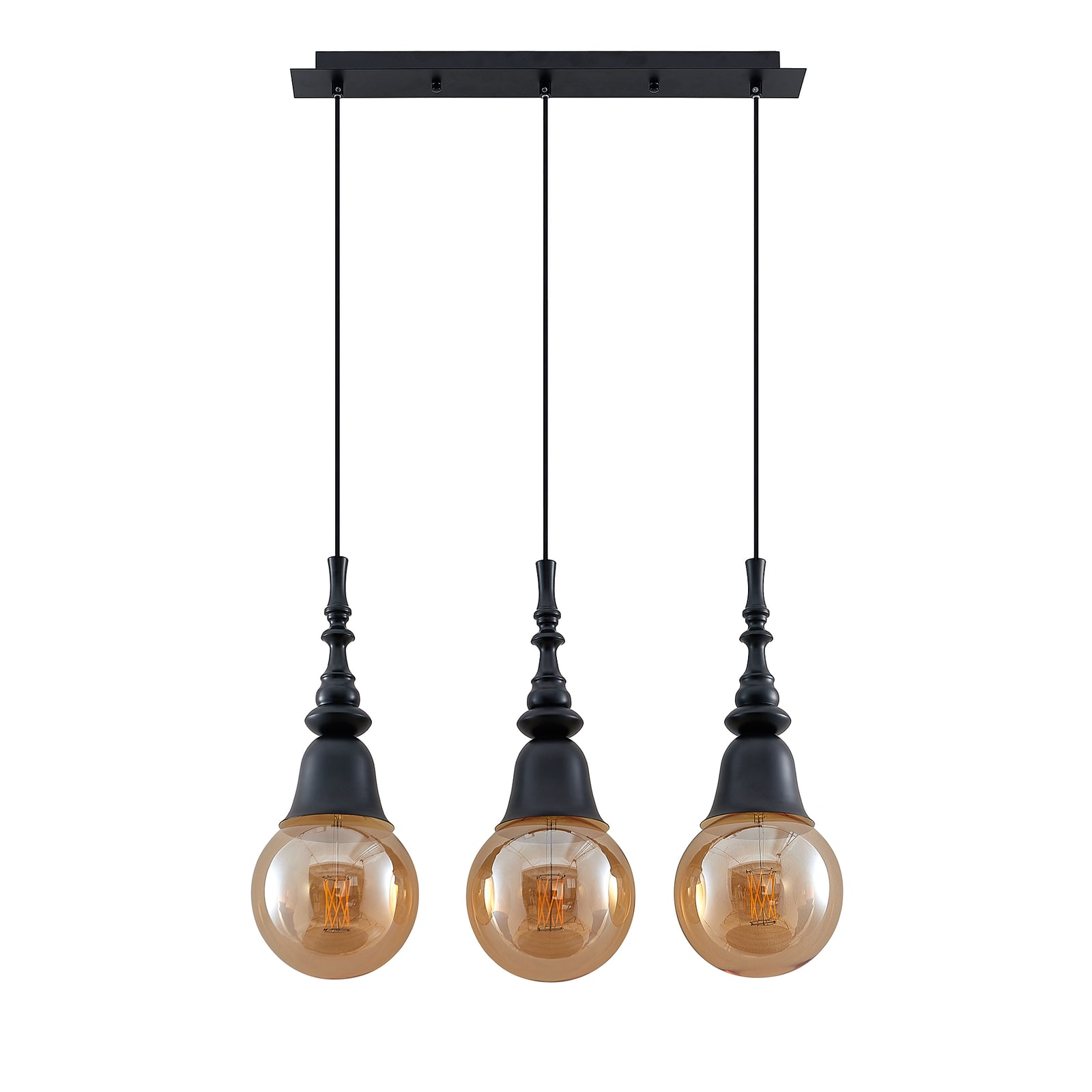 Pendellampe Gesja 3-lys svart jern 63,5 cm sideprofil