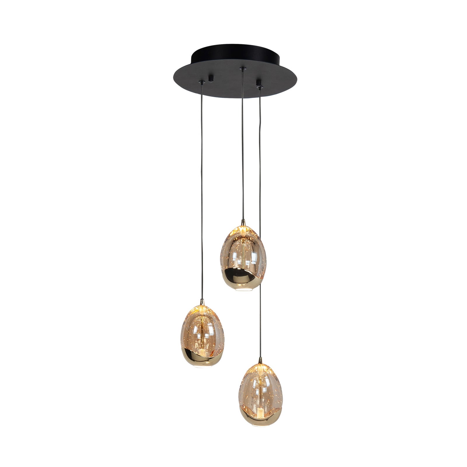 Pendellampe Golden Egg 3-lys amber/gull glass Ø25 cm fra HighLight
