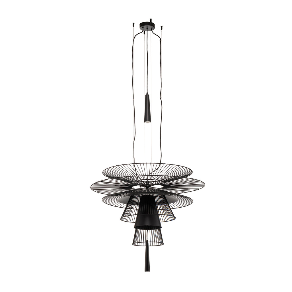 Bakside av Pendellampe Gravity 1 metall tekstil Ø86 cm svart