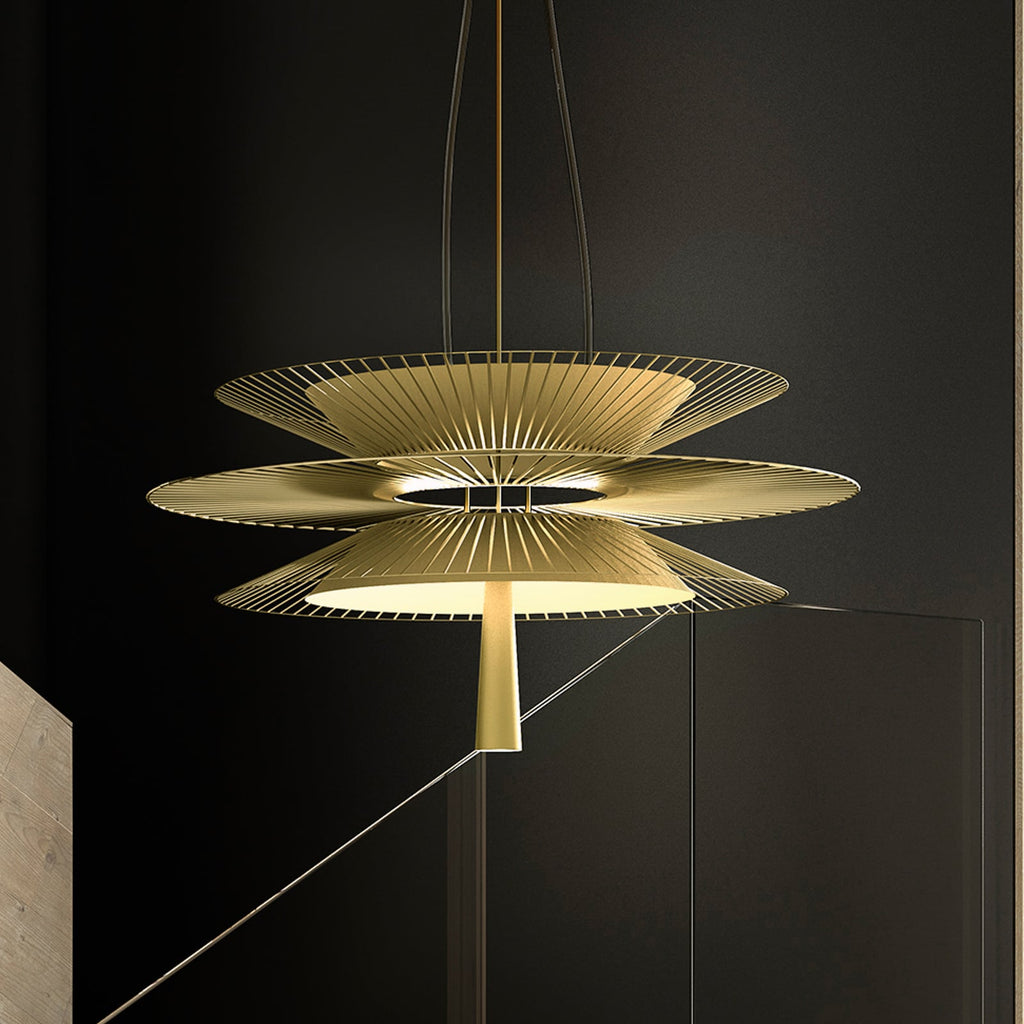 Pendellampe Gravity 2 metall/tekstil Ø68 cm kremhvit forfra