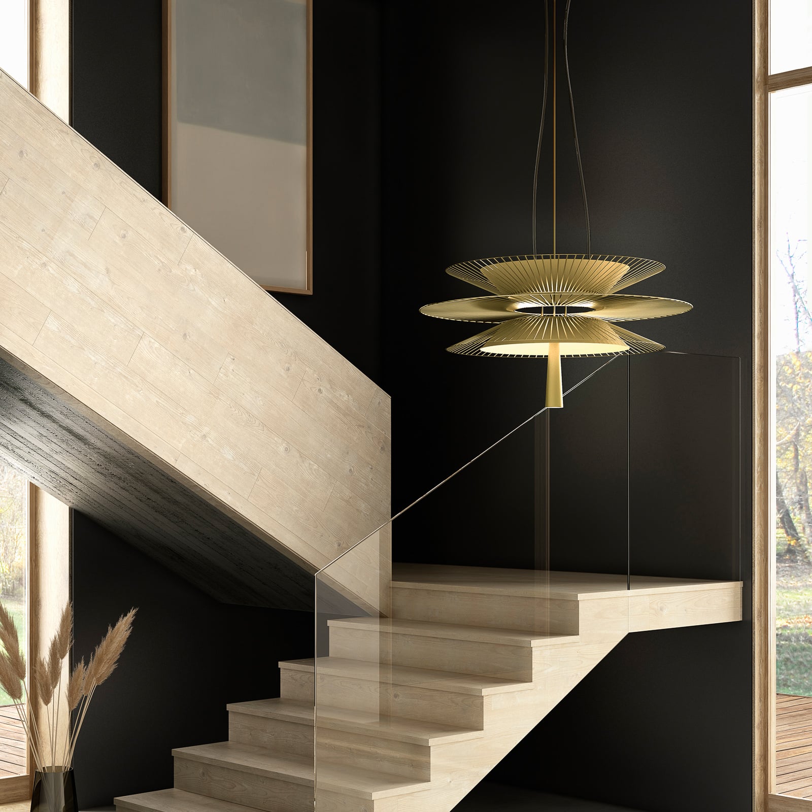 Pendellampe Gravity 2 metall/tekstil Ø68 cm kremhvit bakside