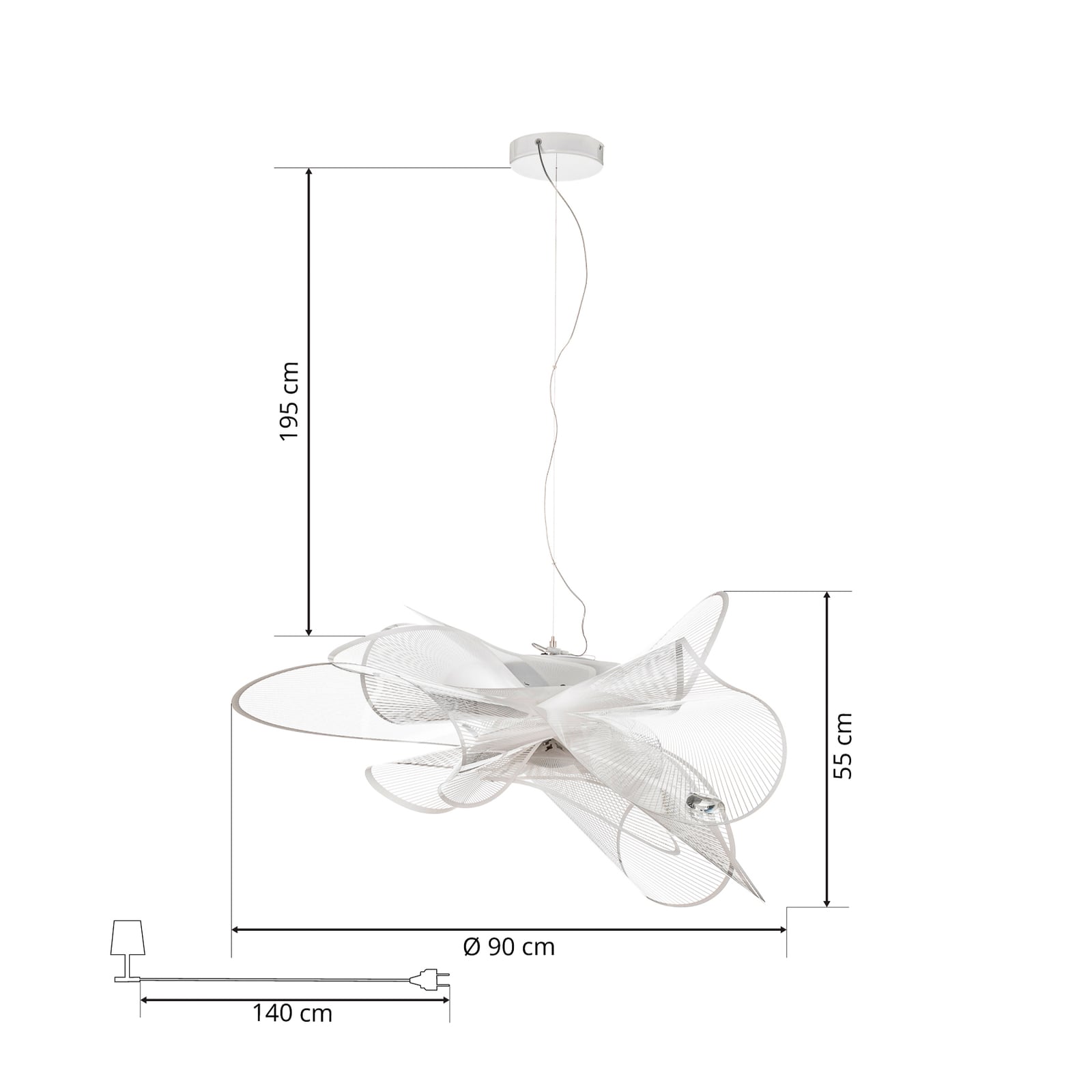 Pendellampe La Belle Étoile LED dimbar hvit Ø90 cm med justerbar høyde