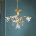 Pendellampe La Boheme 5-lys gull messing krystallglass forfra