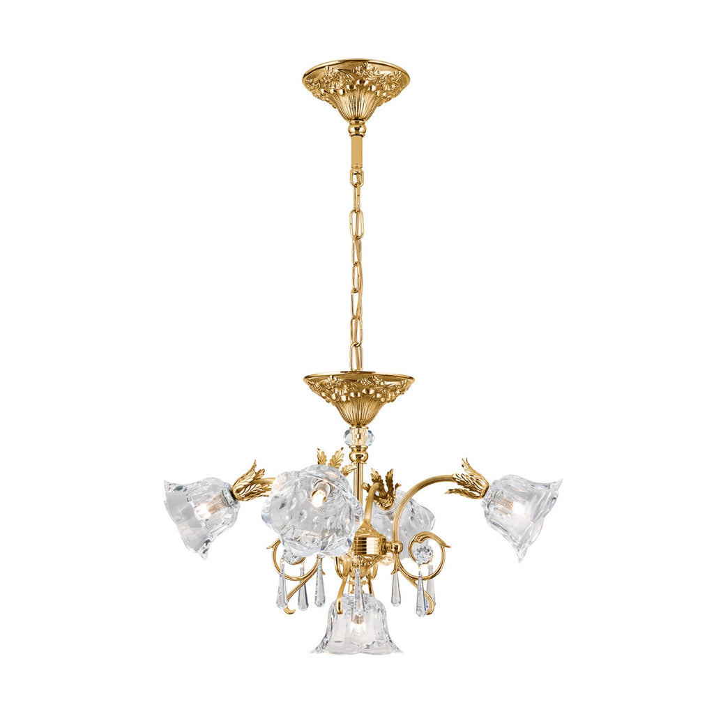 Pendellampe La Boheme 5-lys gull messing krystallglass detalj av krystallglass