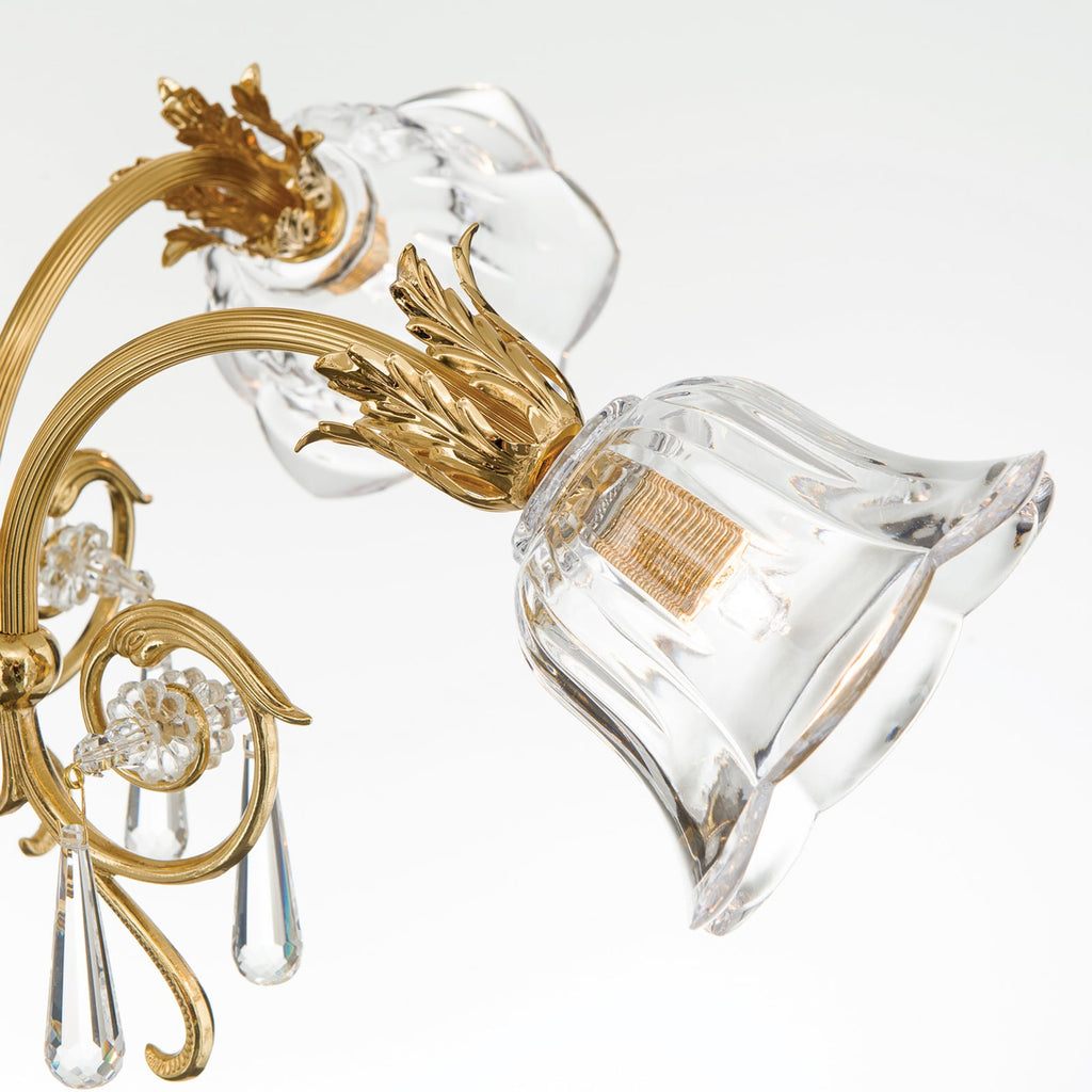 Pendellampe La Boheme 5-lys gull messing krystallglass oppheng og ledning