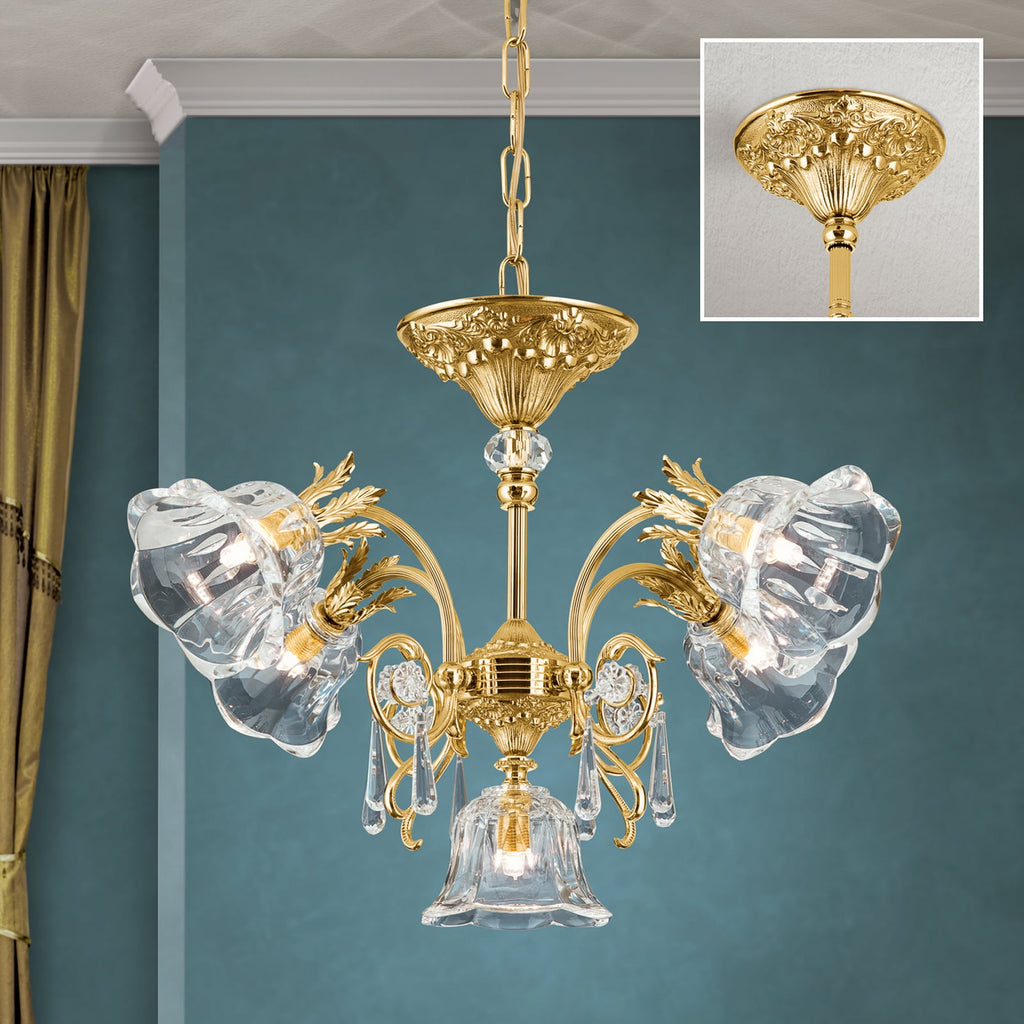 Pendellampe La Boheme 5-lys gull messing krystallglass sideprofil