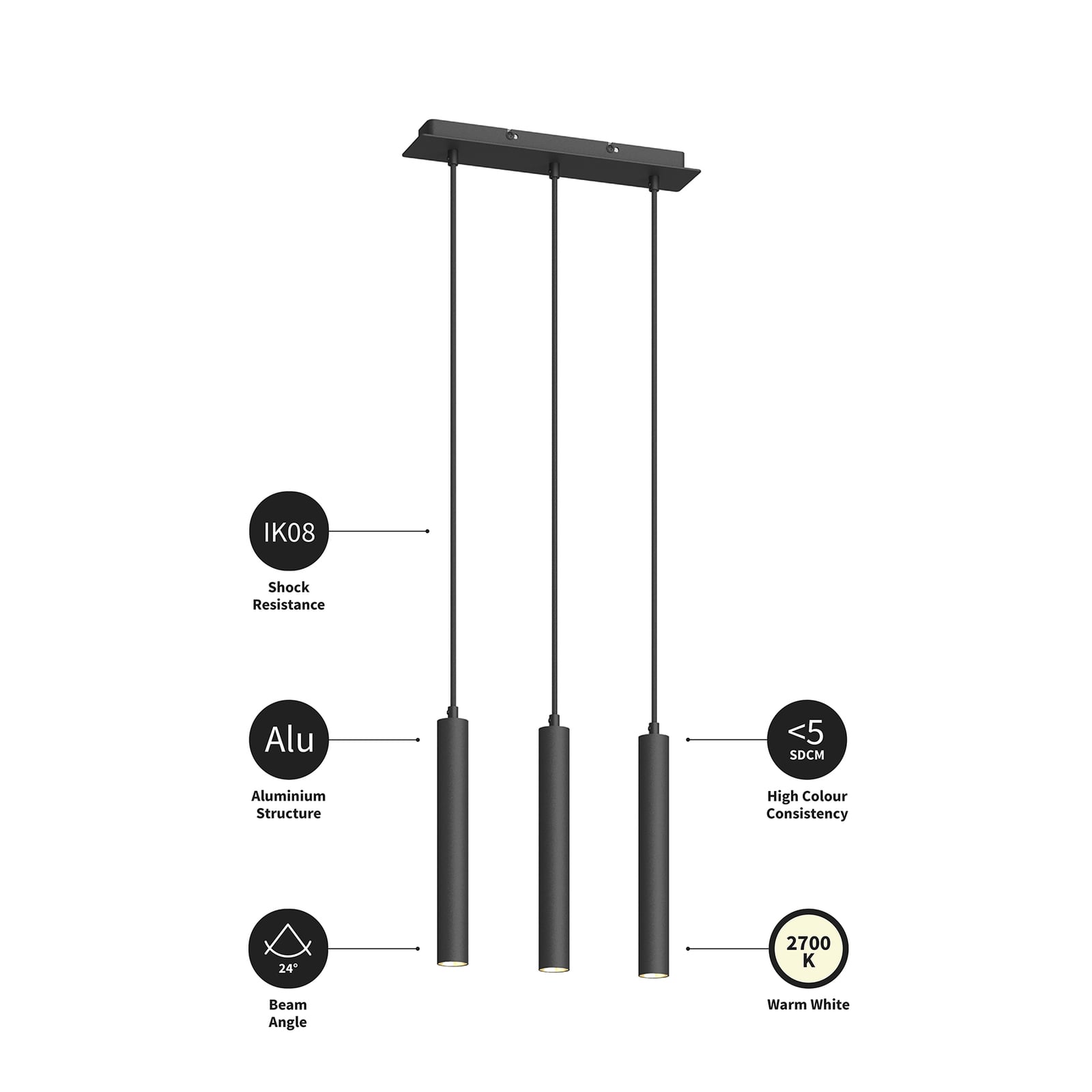 Pendellampe LED 3-lys svart aluminium 12W varmhvit - Arcchio detalj
