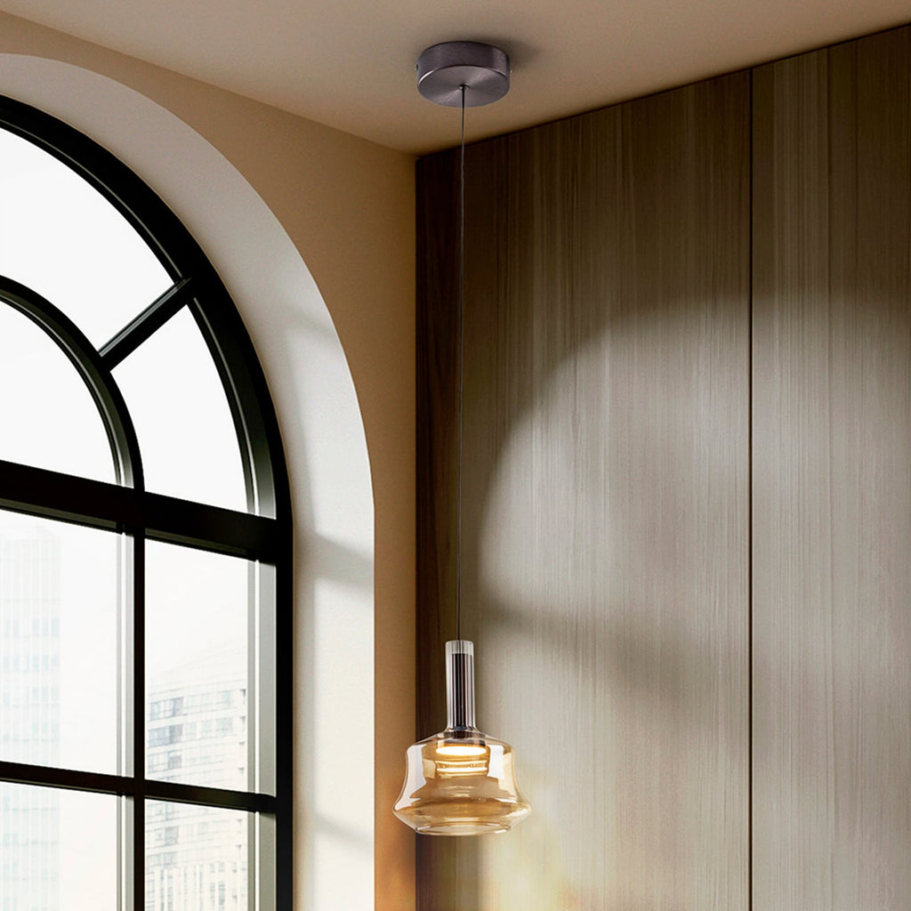 Pendellampe LED dimbar ravfarget glass Ø18 cm Schuller Valencia forfra