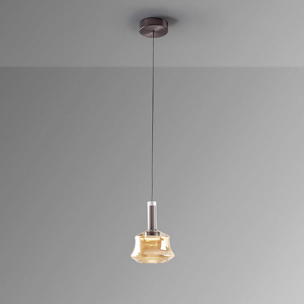Pendellampe LED dimbar ravfarget glass Ø18 cm Schuller Valencia nærbilde