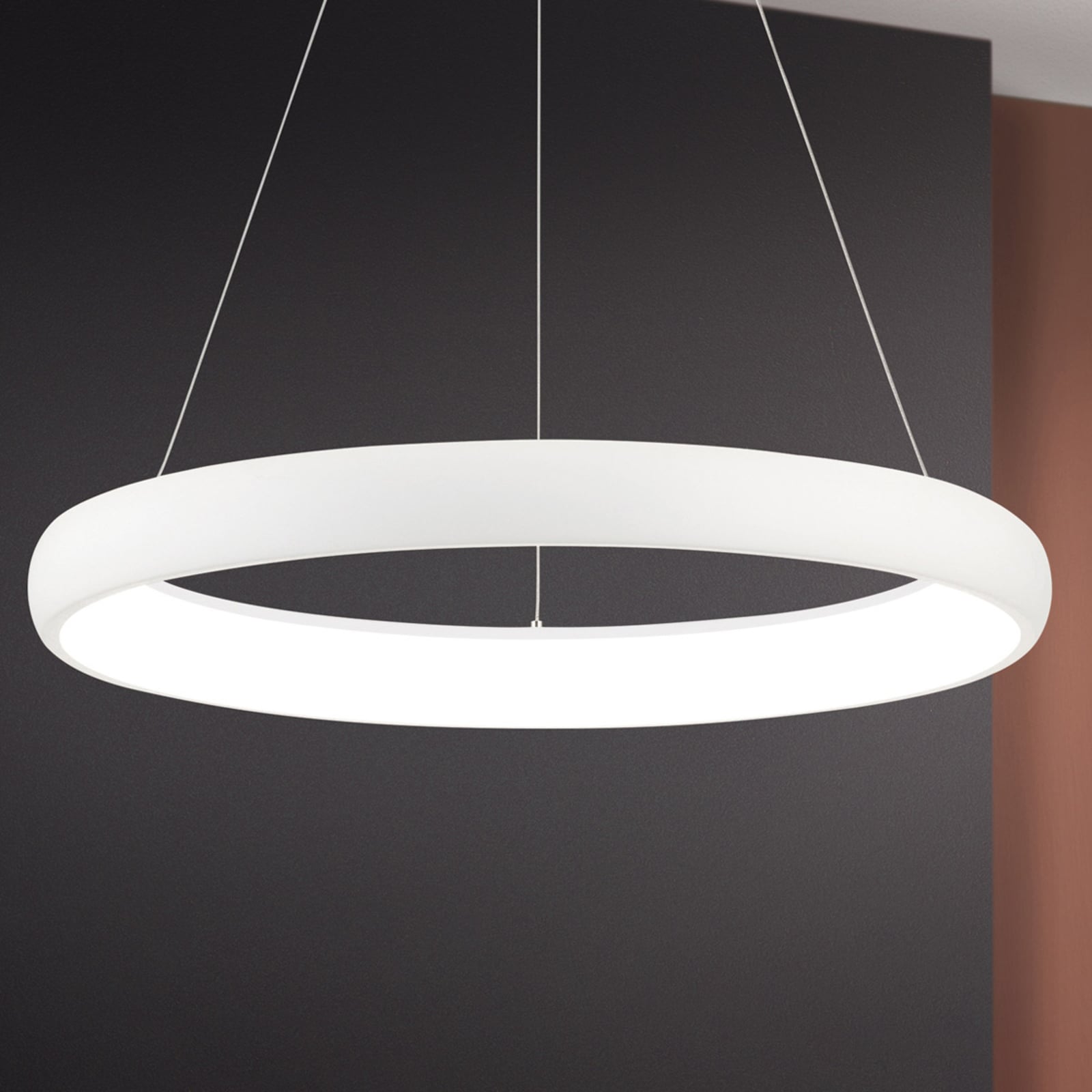 Pendellampe LED dimbar ringformet hvit Ø61 cm 50W - ORION forfra