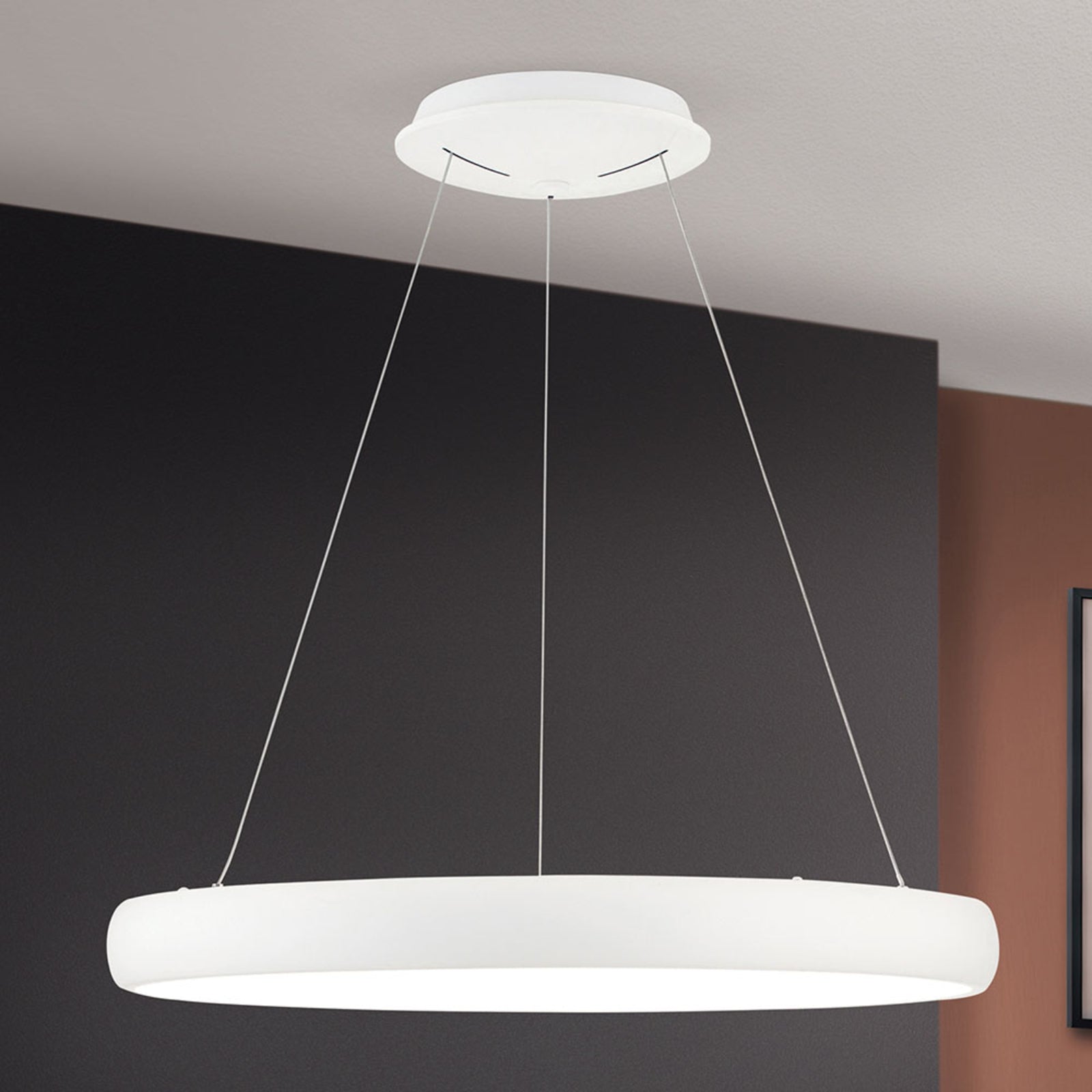 Pendellampe LED dimbar ringformet hvit Ø61 cm 50W - ORION detalj av skjerm