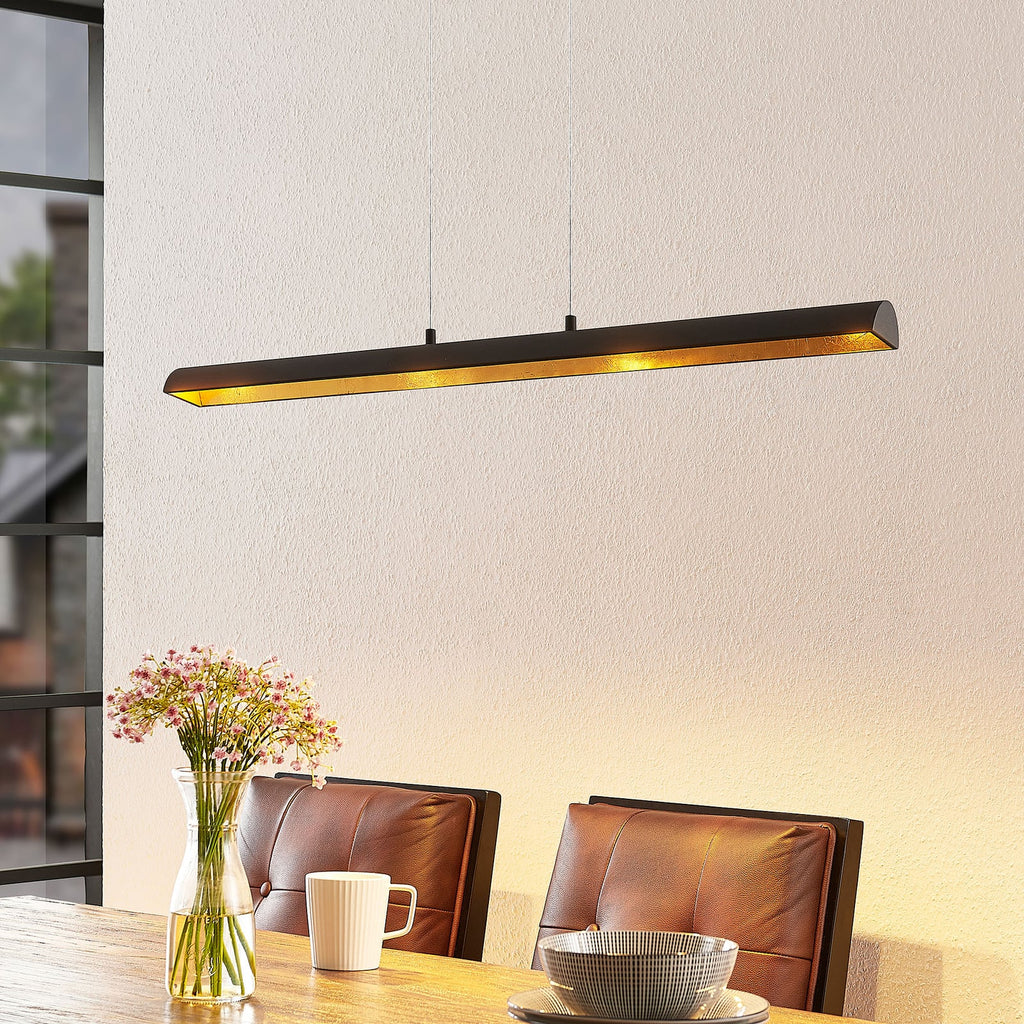 Pendellampe LED dimbar svart/gull 100 cm lang Lindby forfra
