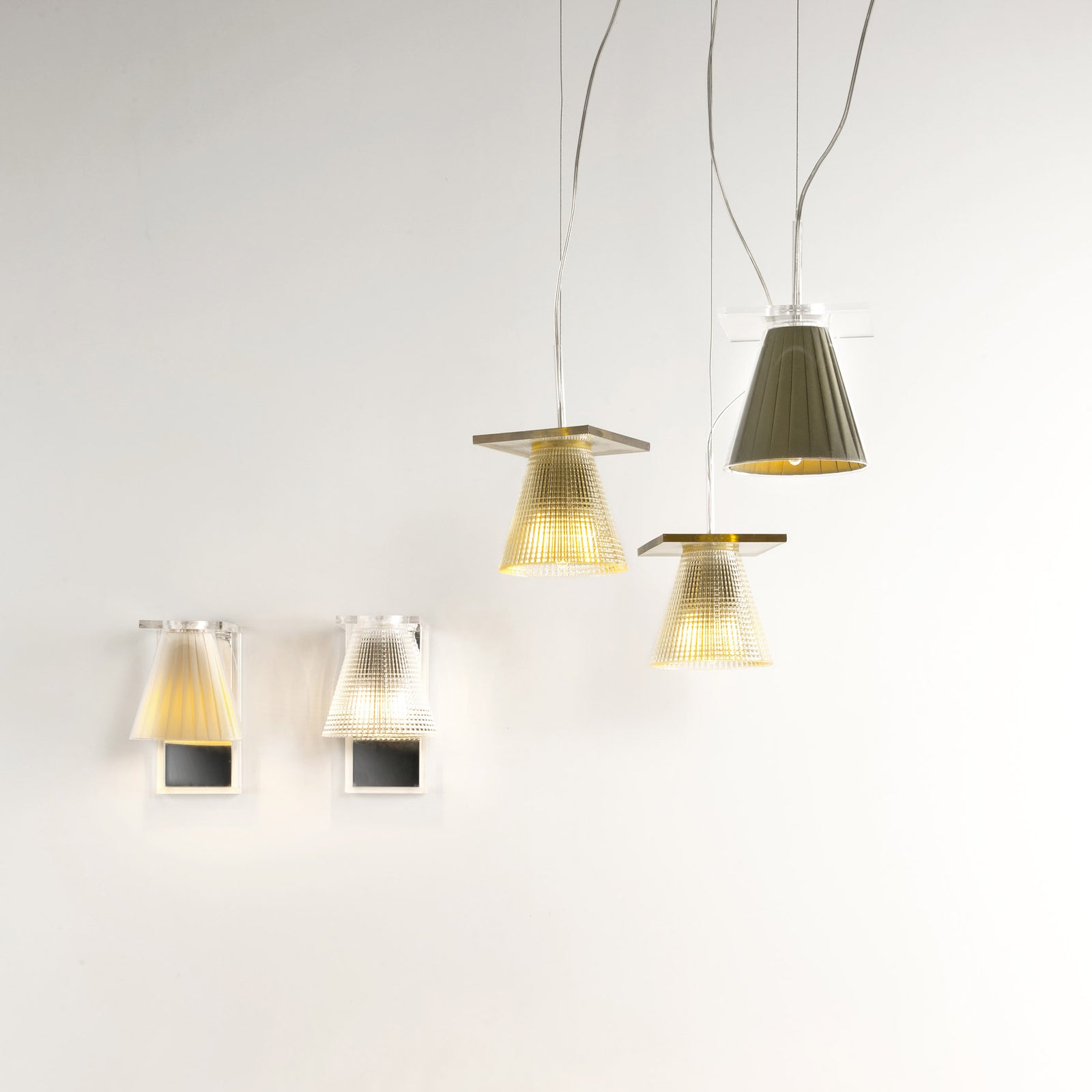 Detalj av strukturert skjerm på Pendellampe Light-Air transparent polymer E14 Ø14 cm