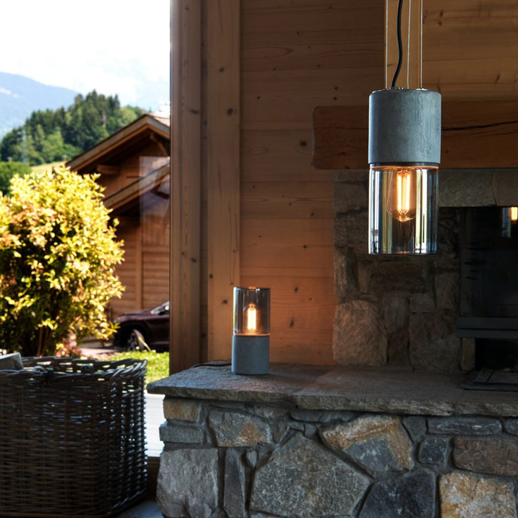 Pendellampe Lisenne røykglass E27 basaltstein bakside