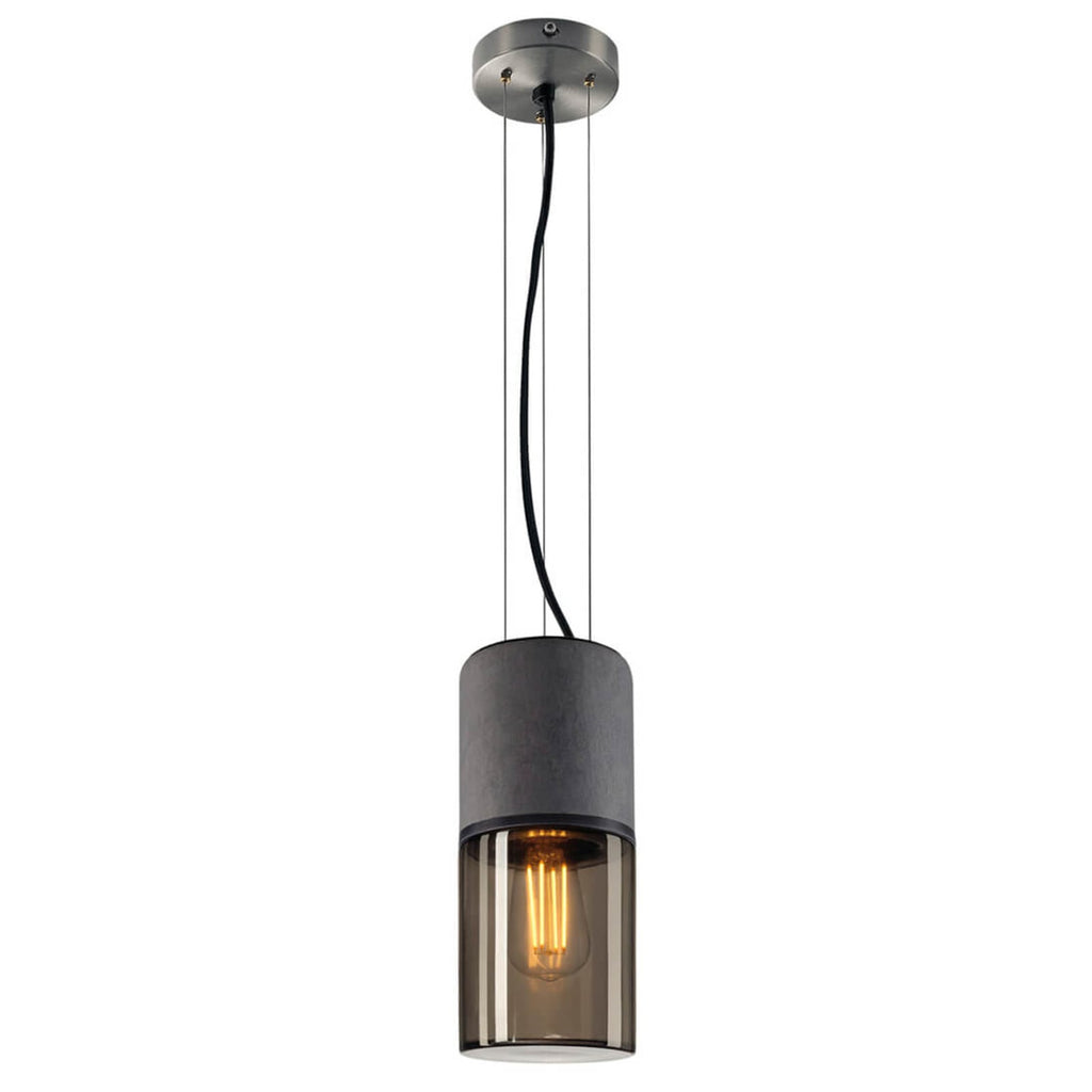 Pendellampe Lisenne røykglass E27 basaltstein detalj