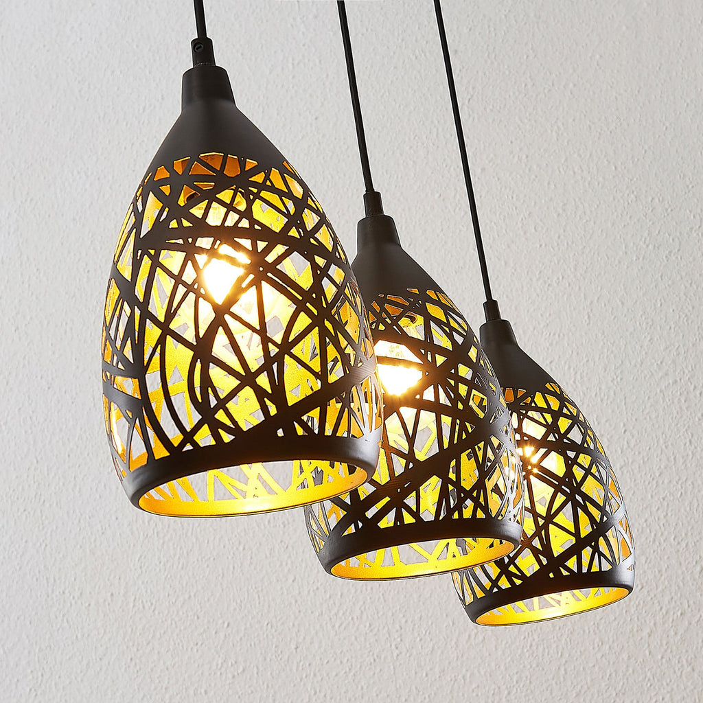 Pendellampe Marcello 3-lys E27 svart-gull opphengsdetaljer