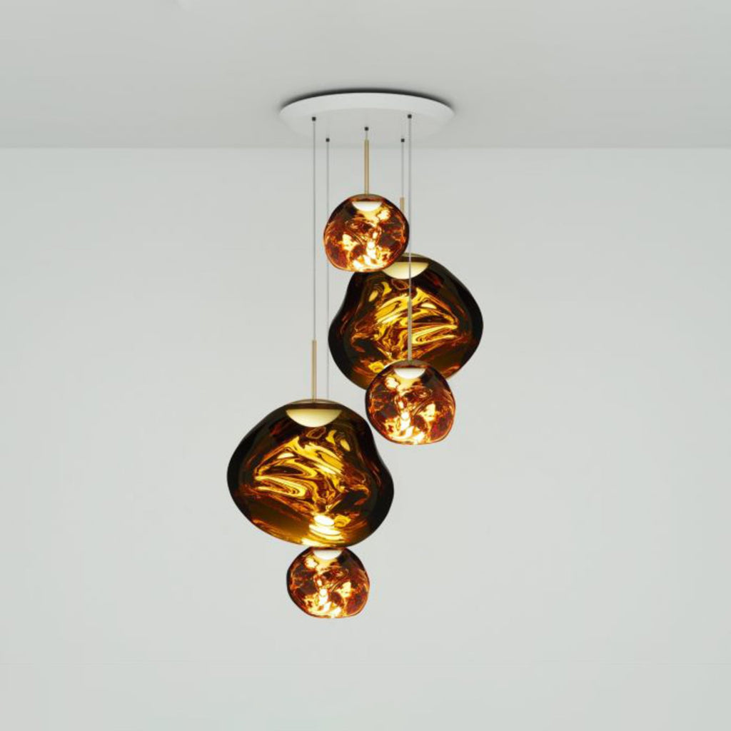 Pendellampe Melt Large Round 5-lys dimbar Ø95 cm gull - Tom Dixon forfra