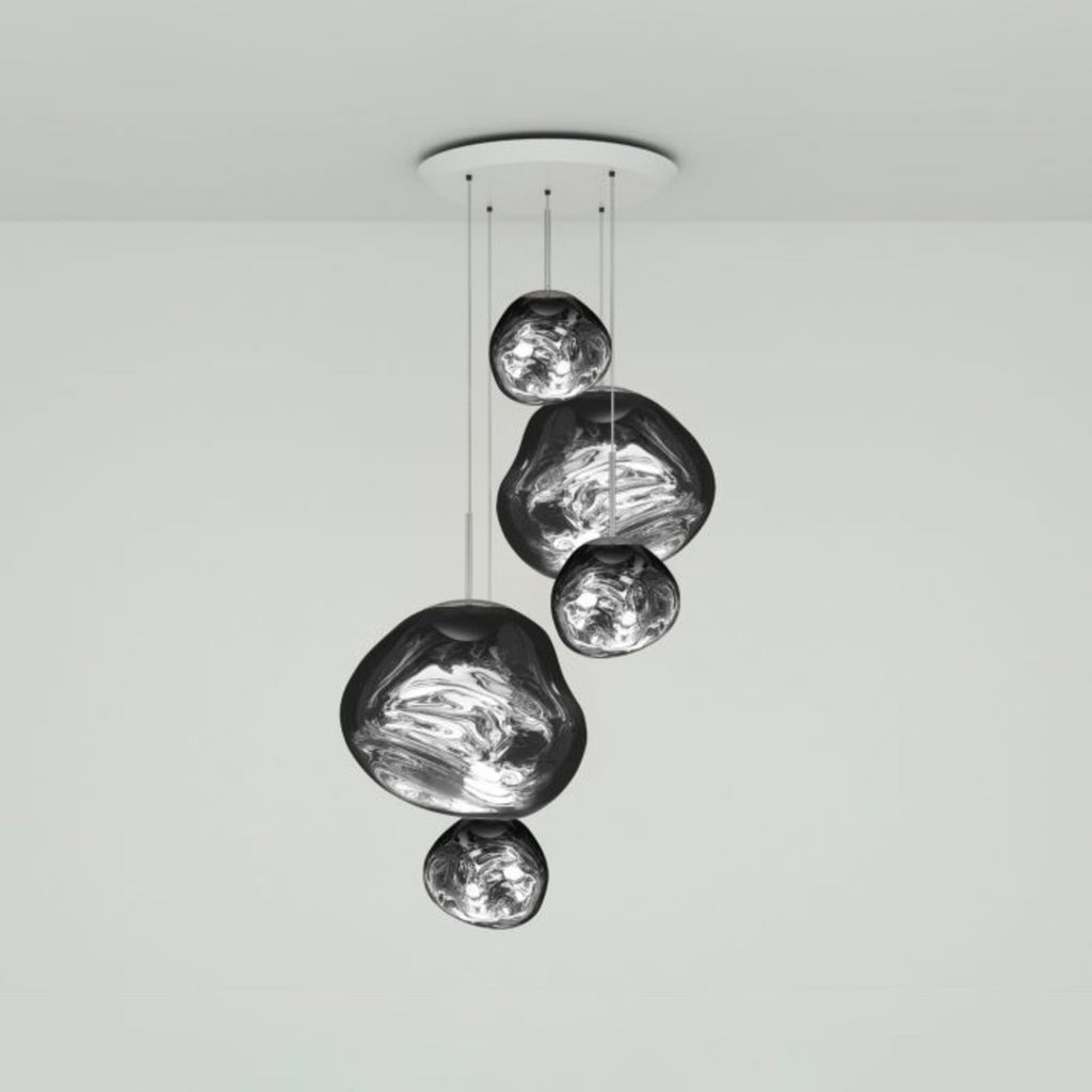 Pendellampe Melt Large Round 5-lys dimbar krom forfra
