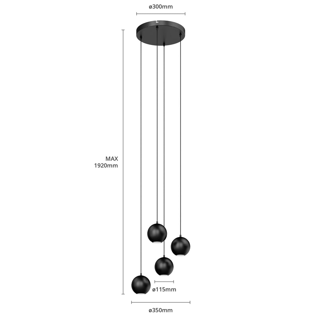 Pendellampe Midway 4-lys svart jern Ø35 cm GU10 opphengssystem