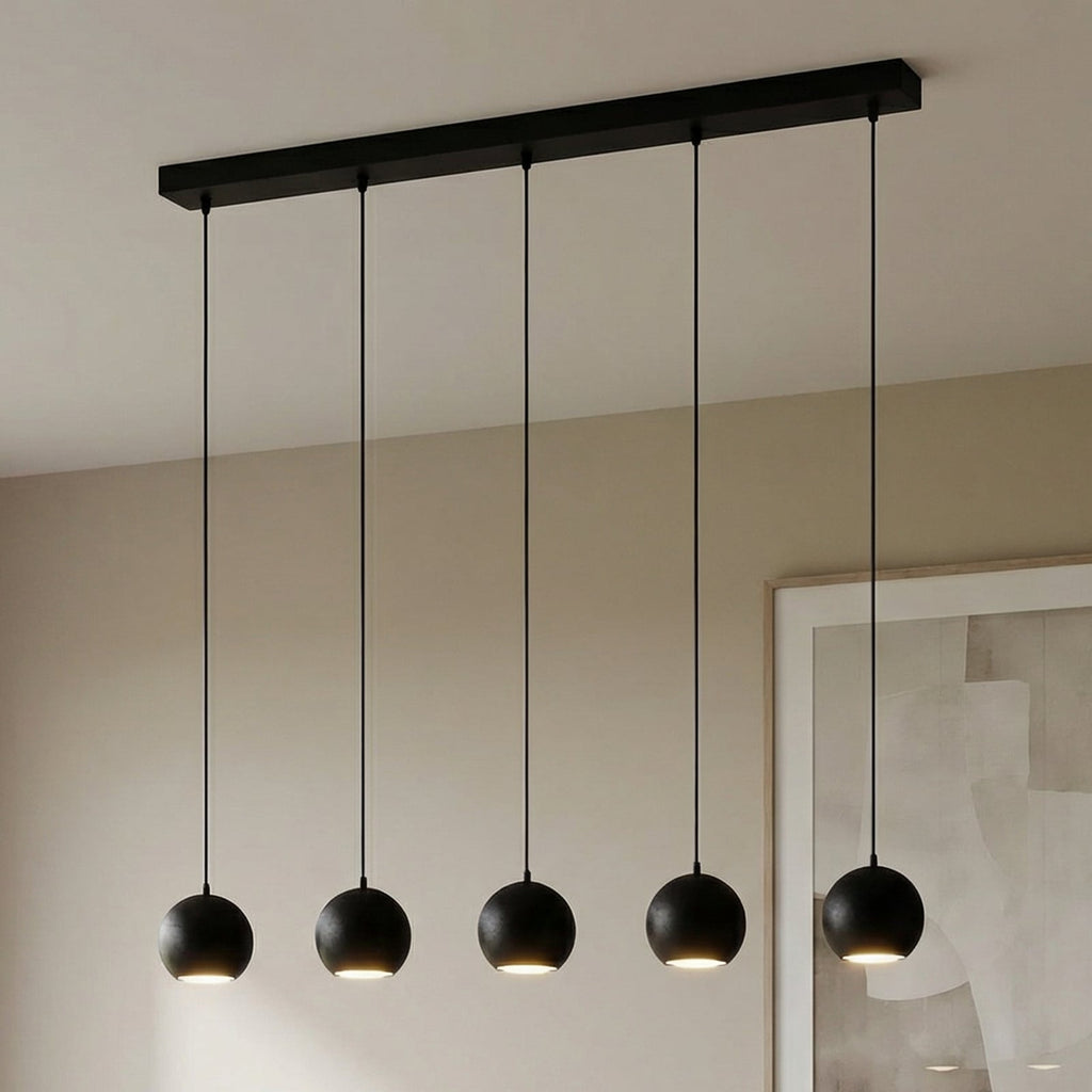 Pendellampe Midway 5-lys svart jern 102 cm sideprofil