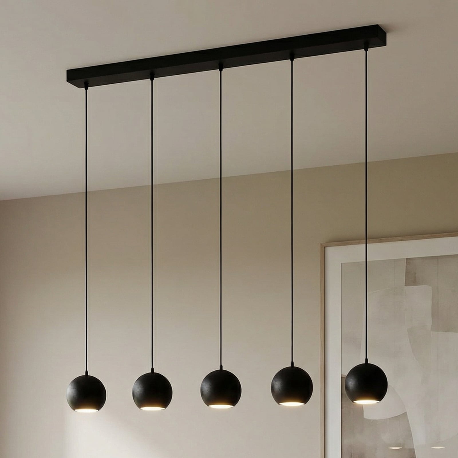 Pendellampe Midway 5-lys svart jern 102 cm sideprofil