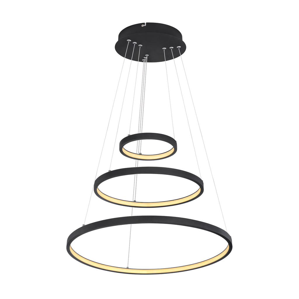 Pendellampe Ralph LED 3-lys dimbar Ø51 cm svart forfra