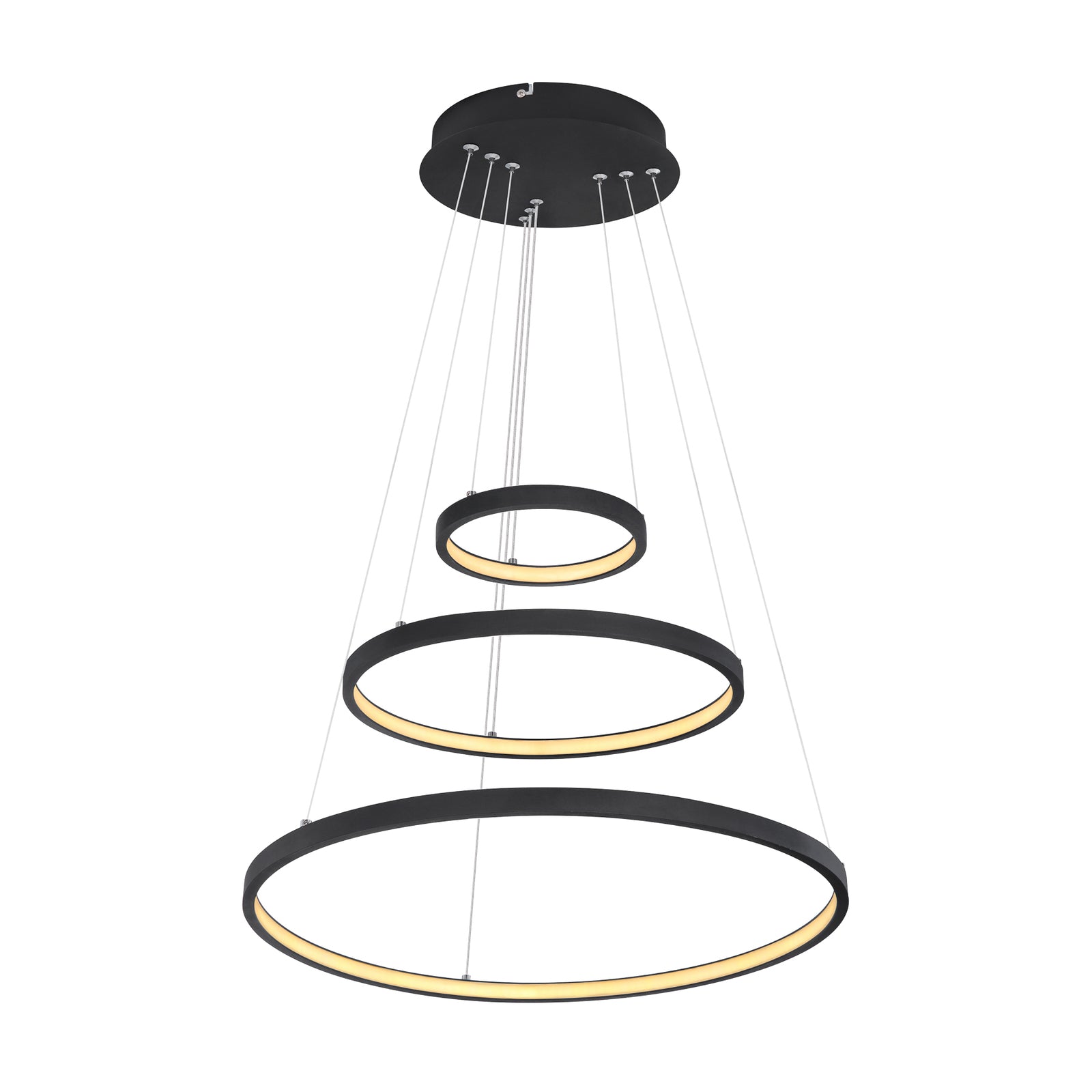 Pendellampe Ralph LED 3-lys dimbar Ø51 cm svart forfra