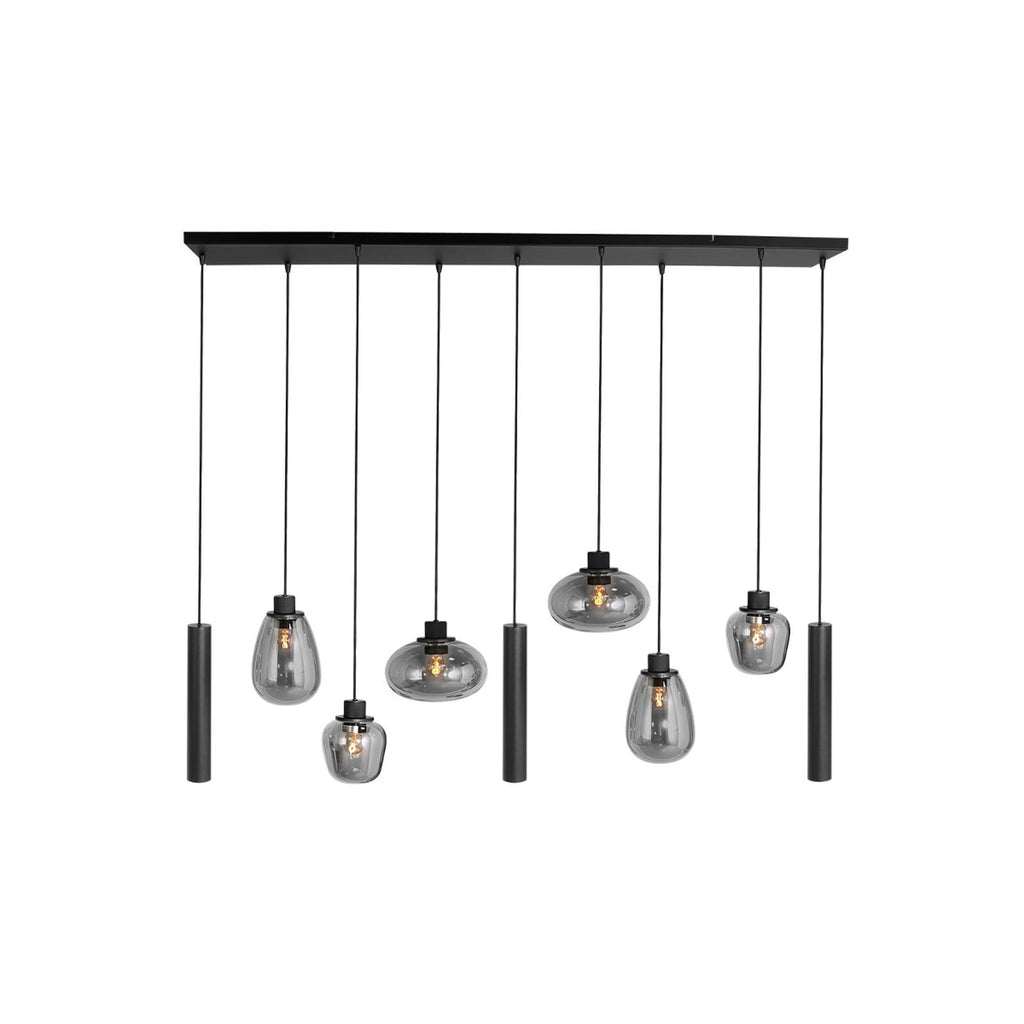 Pendellampe Reflexion 9-lys metall og glass 140 cm svart detalj