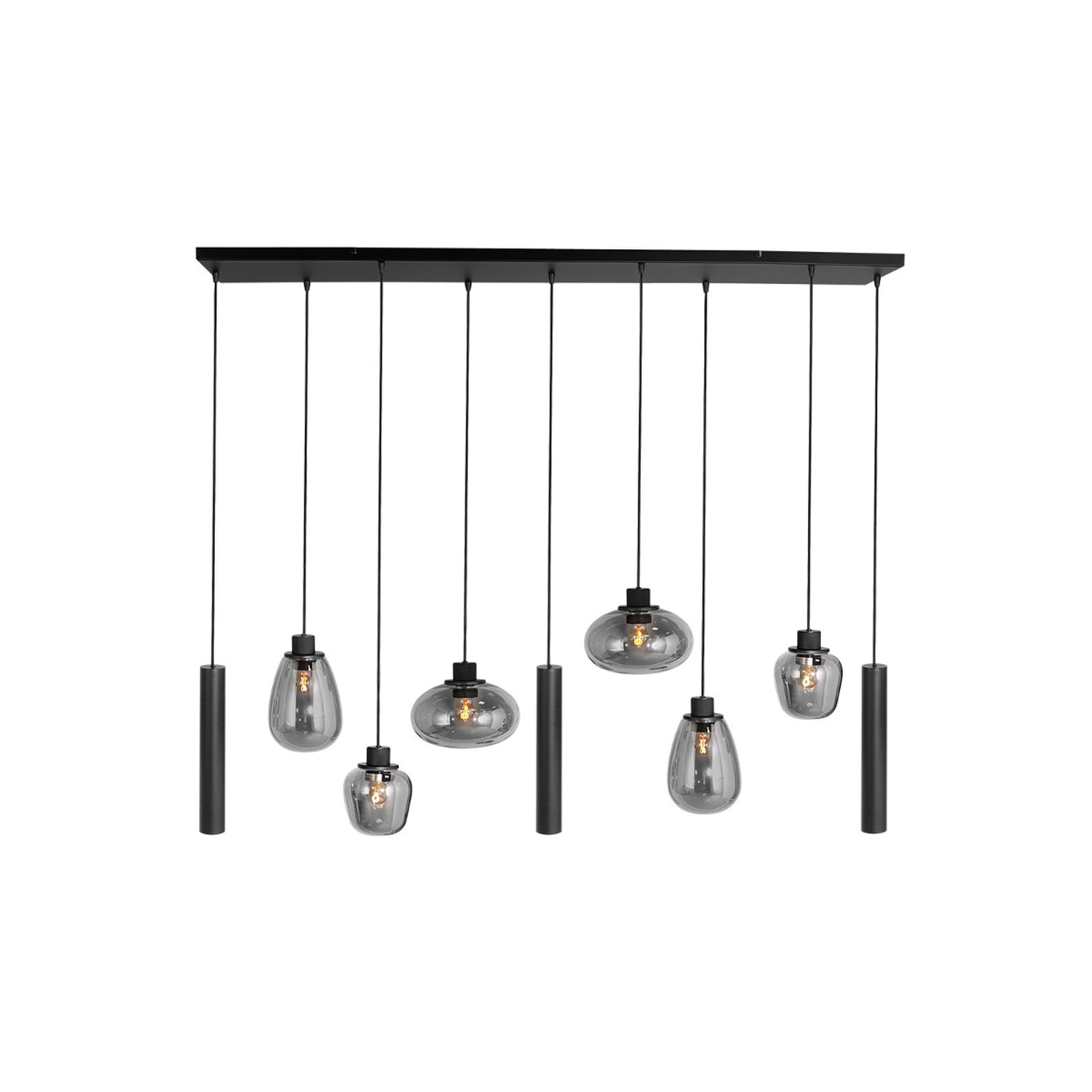 Pendellampe Reflexion 9-lys metall og glass 140 cm svart detalj