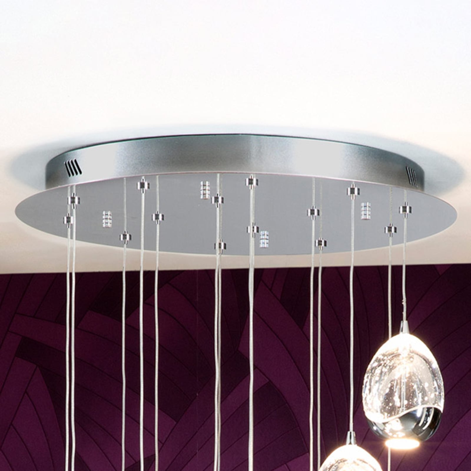 Pendellampe Rocio 14-lys glass krom dimbar Bluetooth detalj av glasskjermer