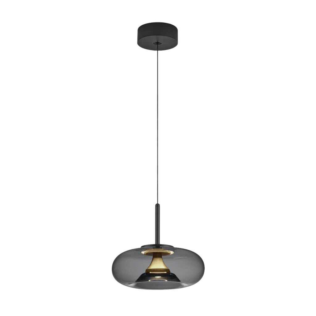 Pendellampe Sica svart/gull glass dimbar Ø32 cm forfra