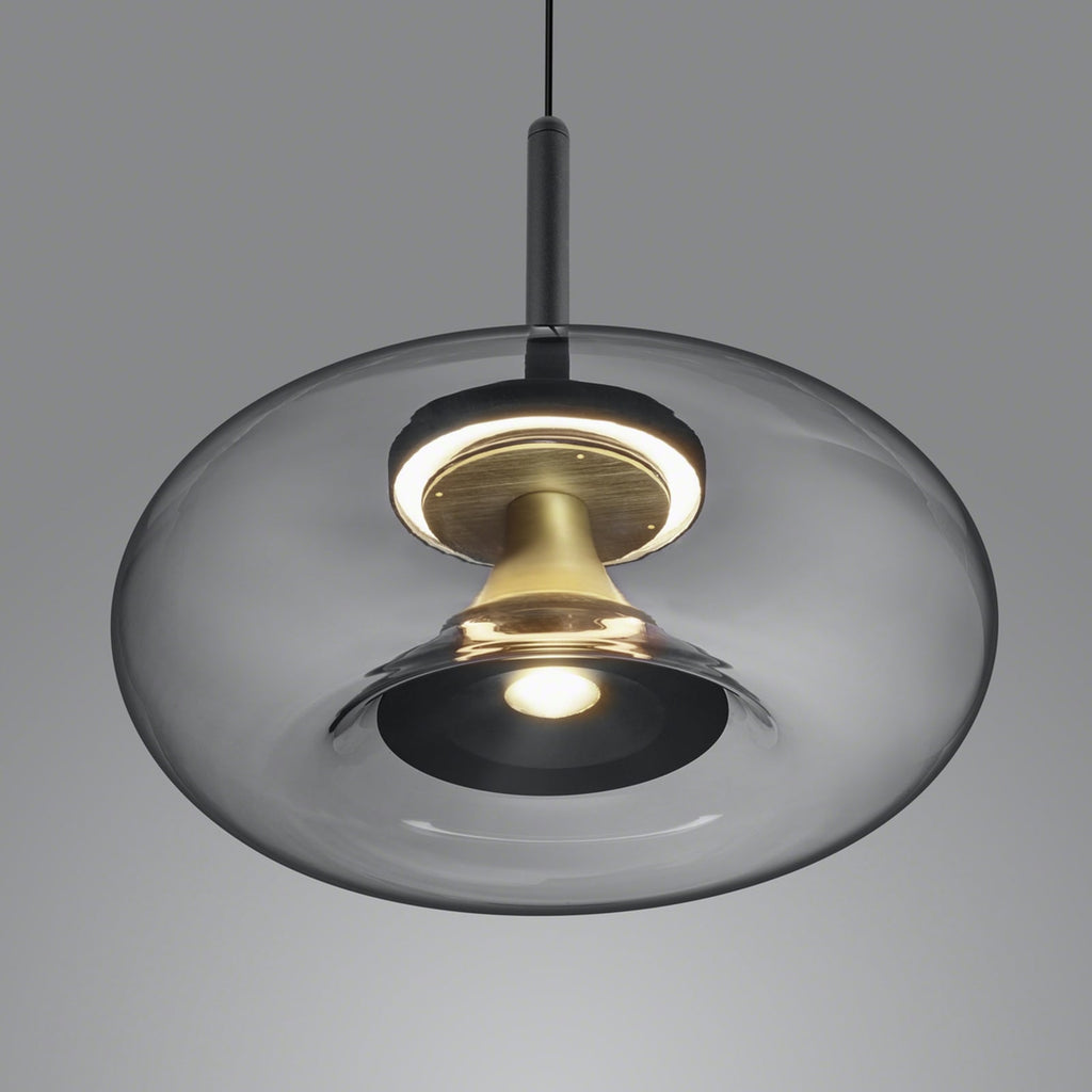 Pendellampe Sica svart/gull glass dimbar Ø32 cm detalj