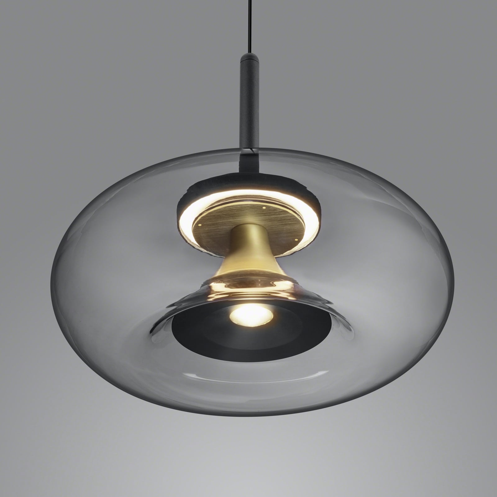 Pendellampe Sica svart/gull glass dimbar Ø32 cm detalj