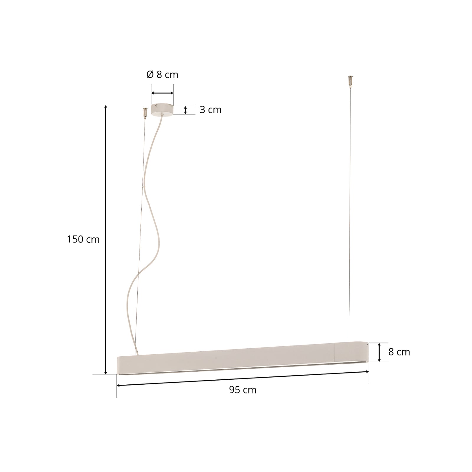 Pendellampe Soft hvit aluminium 95 cm 16W varmhvit fra undersiden