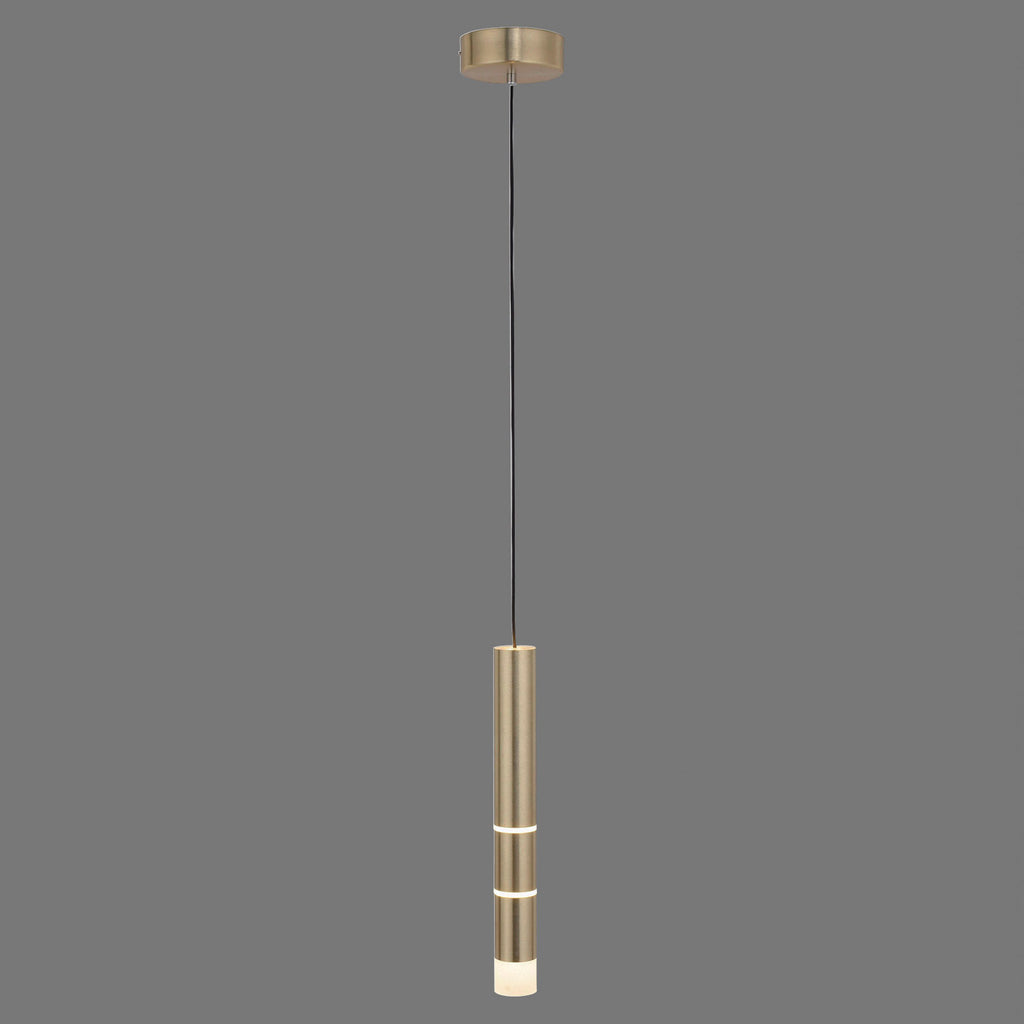 Pendellampe Vega LED sylinderformet messing matt Ø5 cm bakside