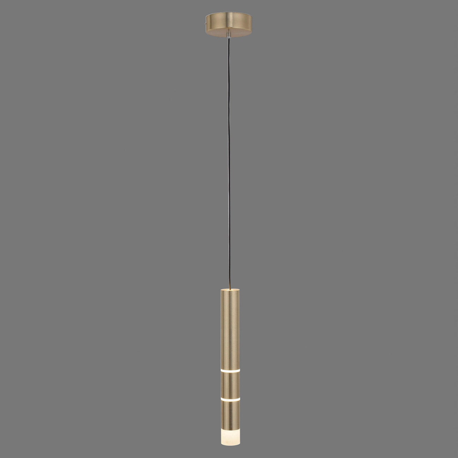 Pendellampe Vega LED sylinderformet messing matt Ø5 cm bakside