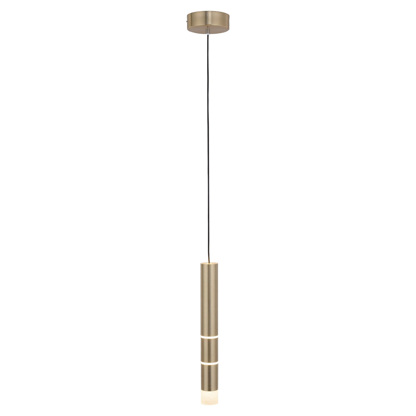 Pendellampe Vega LED sylinderformet messing matt Ø5 cm detalj akryl