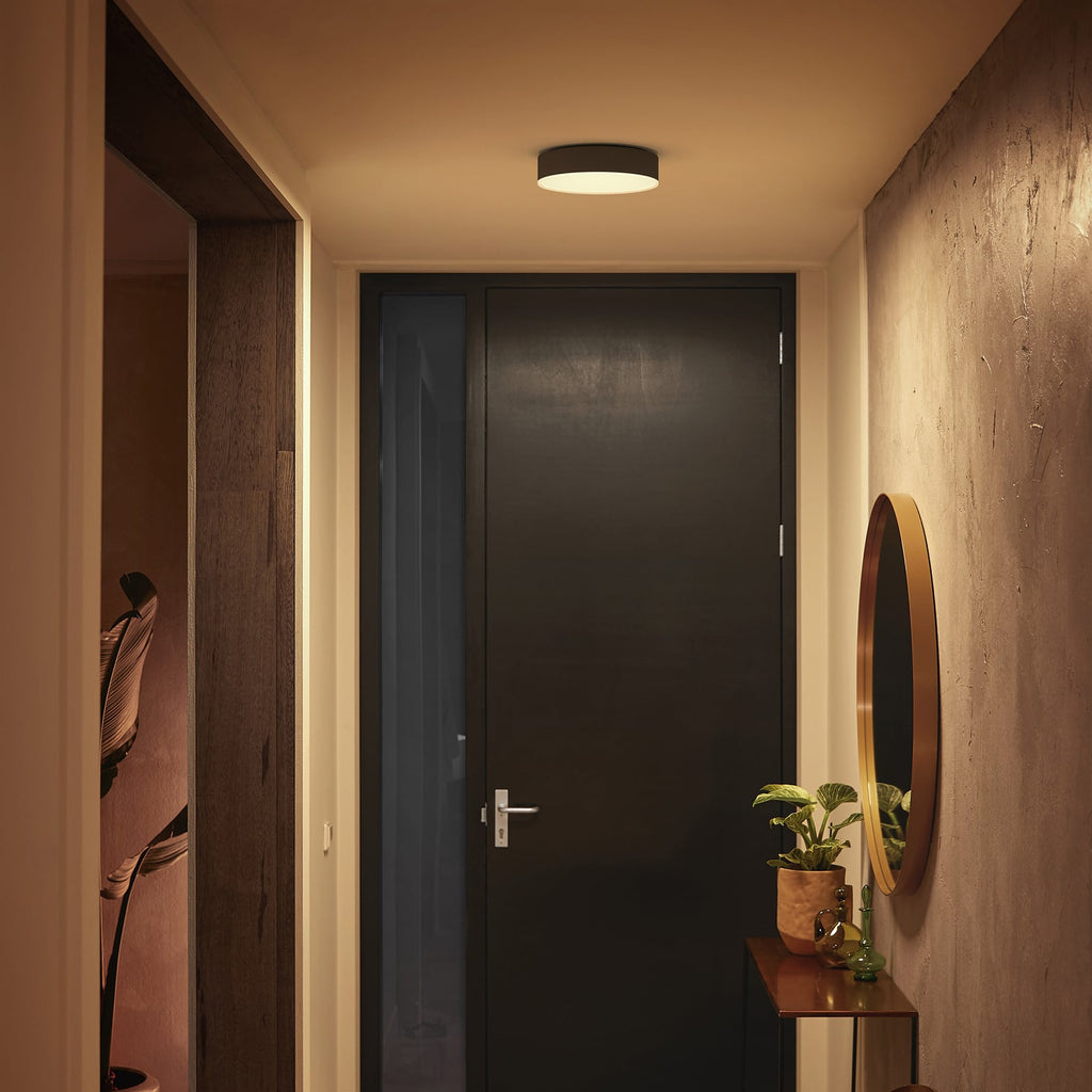 Detalj av Philips Hue Enrave LED taklampe svart CCT dimbar Ø26 cm