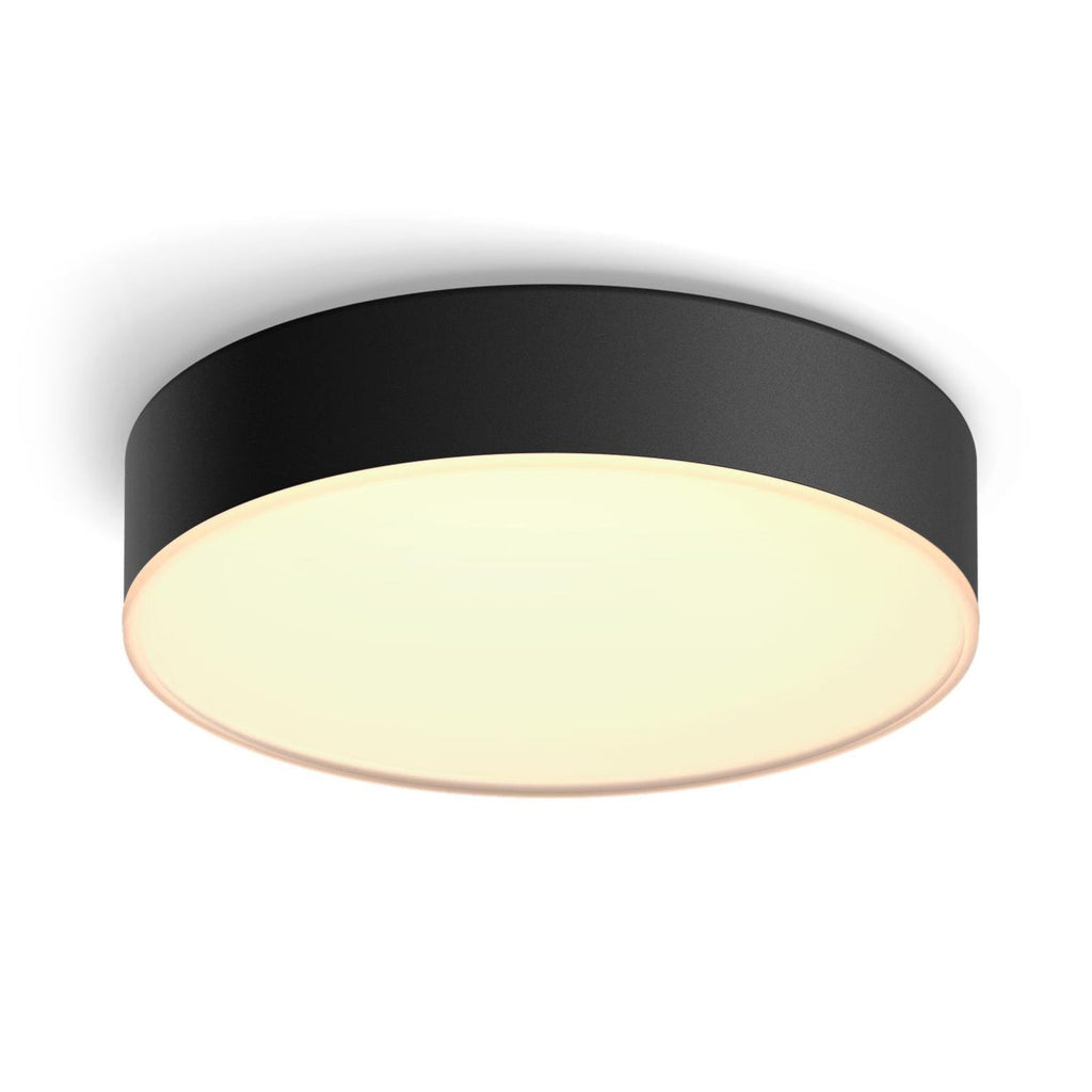 Montert Philips Hue Enrave LED taklampe svart CCT dimbar Ø26 cm i tak