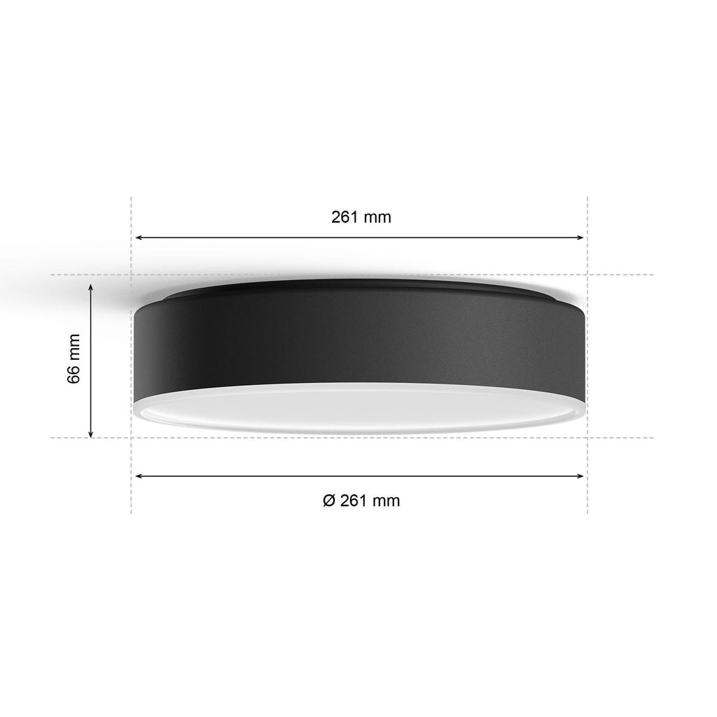 Smart styring av Philips Hue Enrave LED taklampe svart CCT dimbar Ø26 cm via app