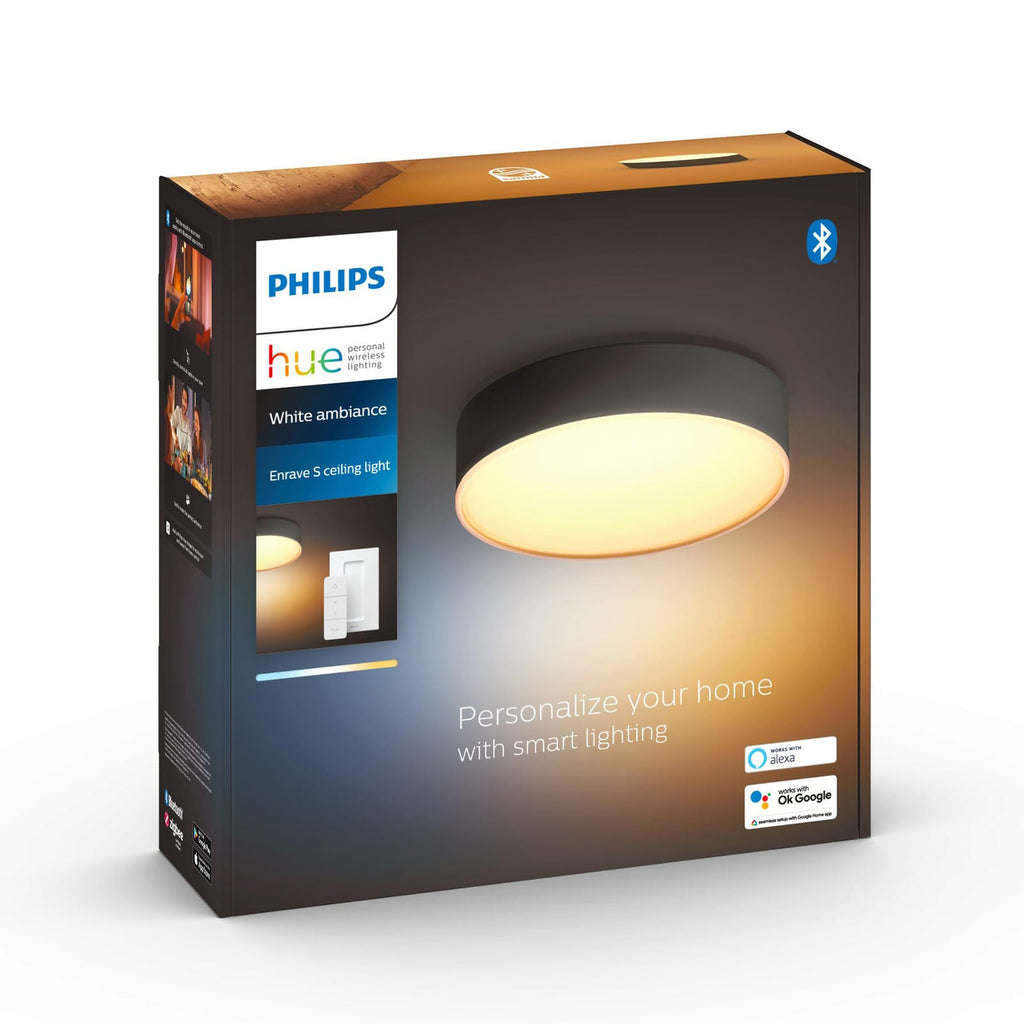 Pakkeinnhold Philips Hue Enrave LED taklampe svart CCT dimbar Ø26 cm