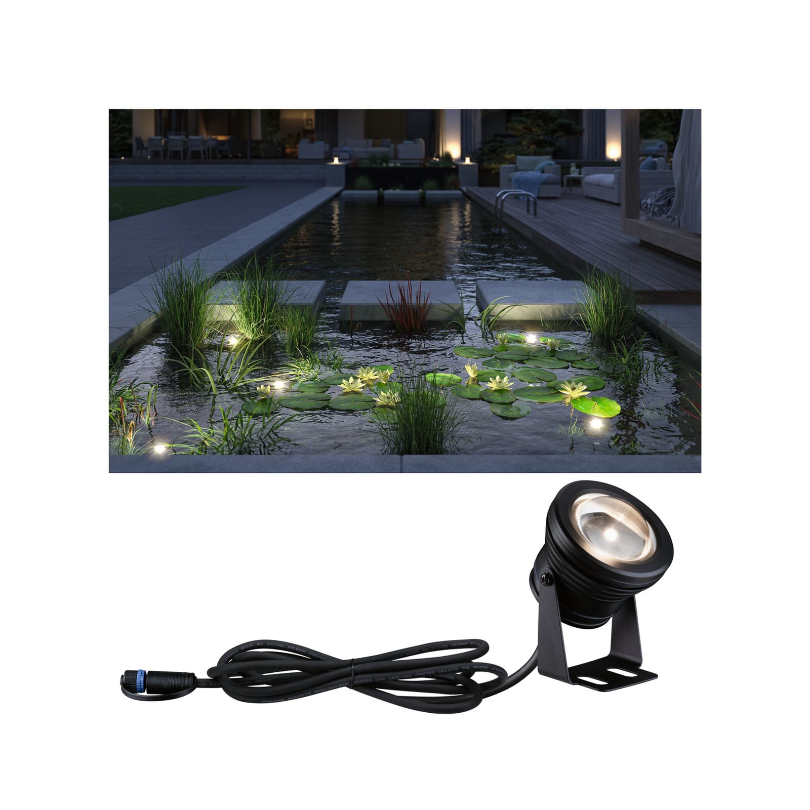 Plug & Shine LED bassengspot dimbar svart IP68 ZigBee forfra