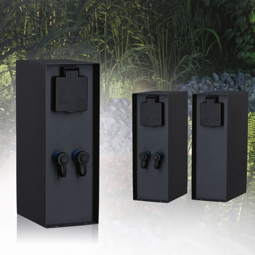 Plug & Shine stikkontaktstolpe Rio antrasitt IP44 forfra